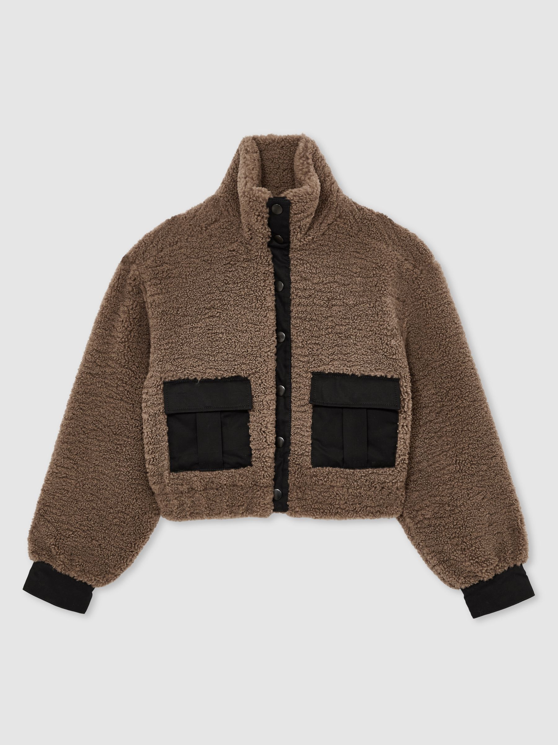 Paige Faux-Shearling Press Stud Jacket in Cocoa - Image 2 of 6