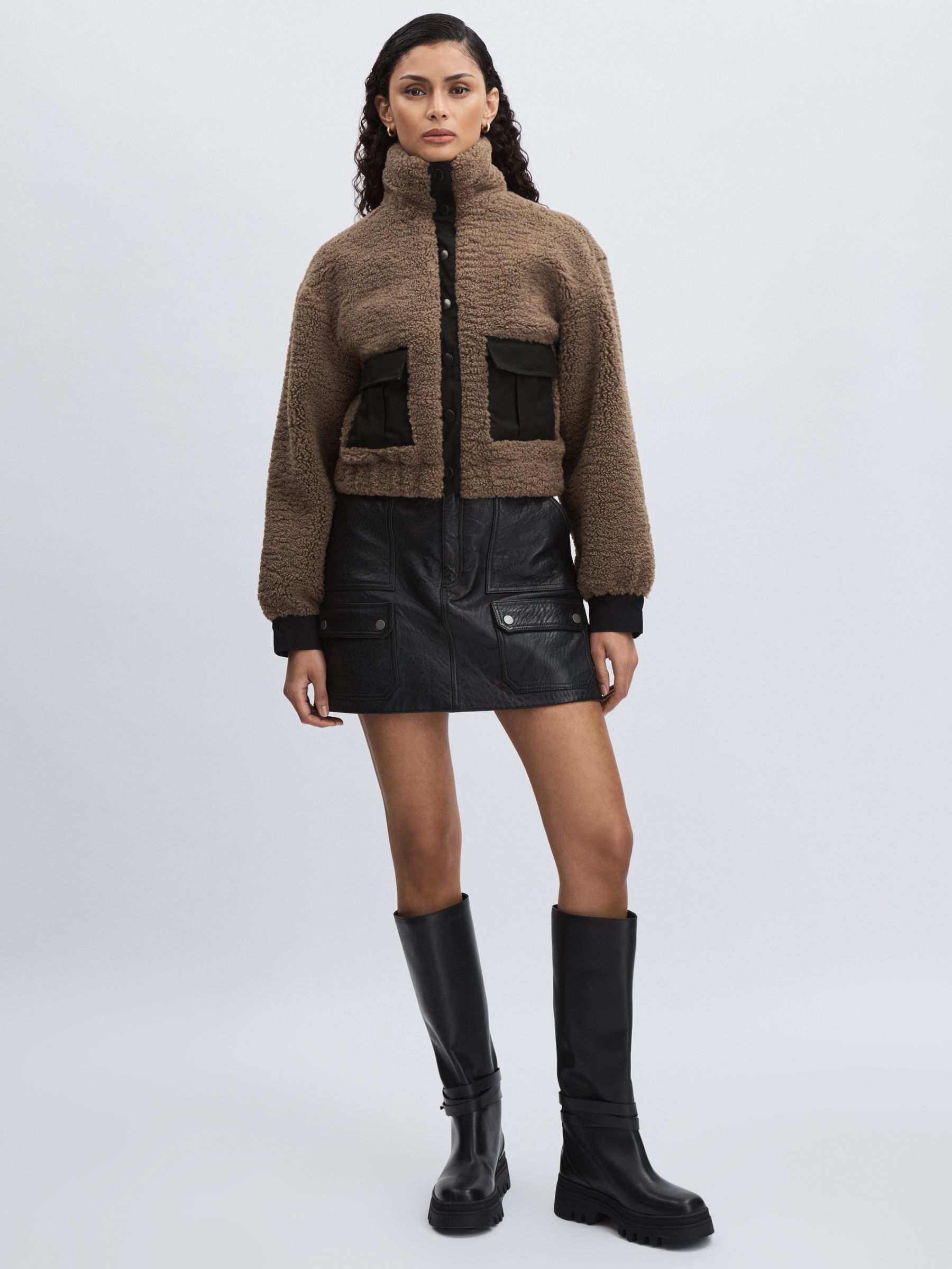 Paige Faux-Shearling Press Stud Jacket in Cocoa - Image 3 of 6