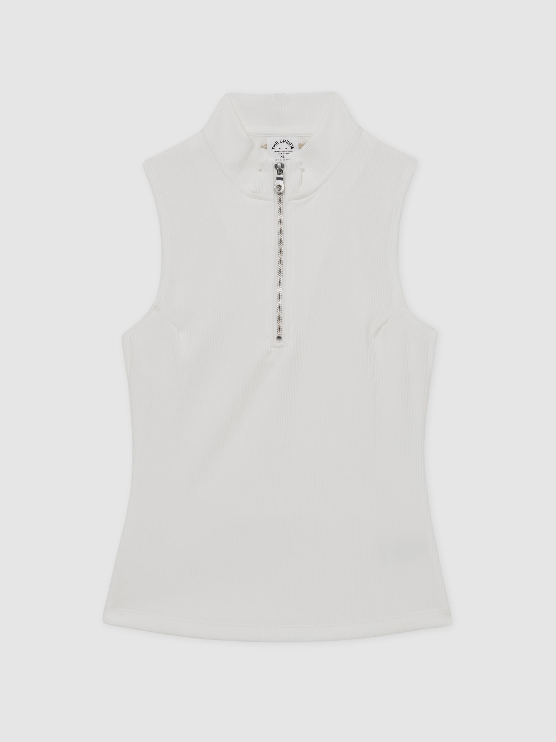 Reiss The Upside Quarter-Zip Sleeveless Top in White - REISS