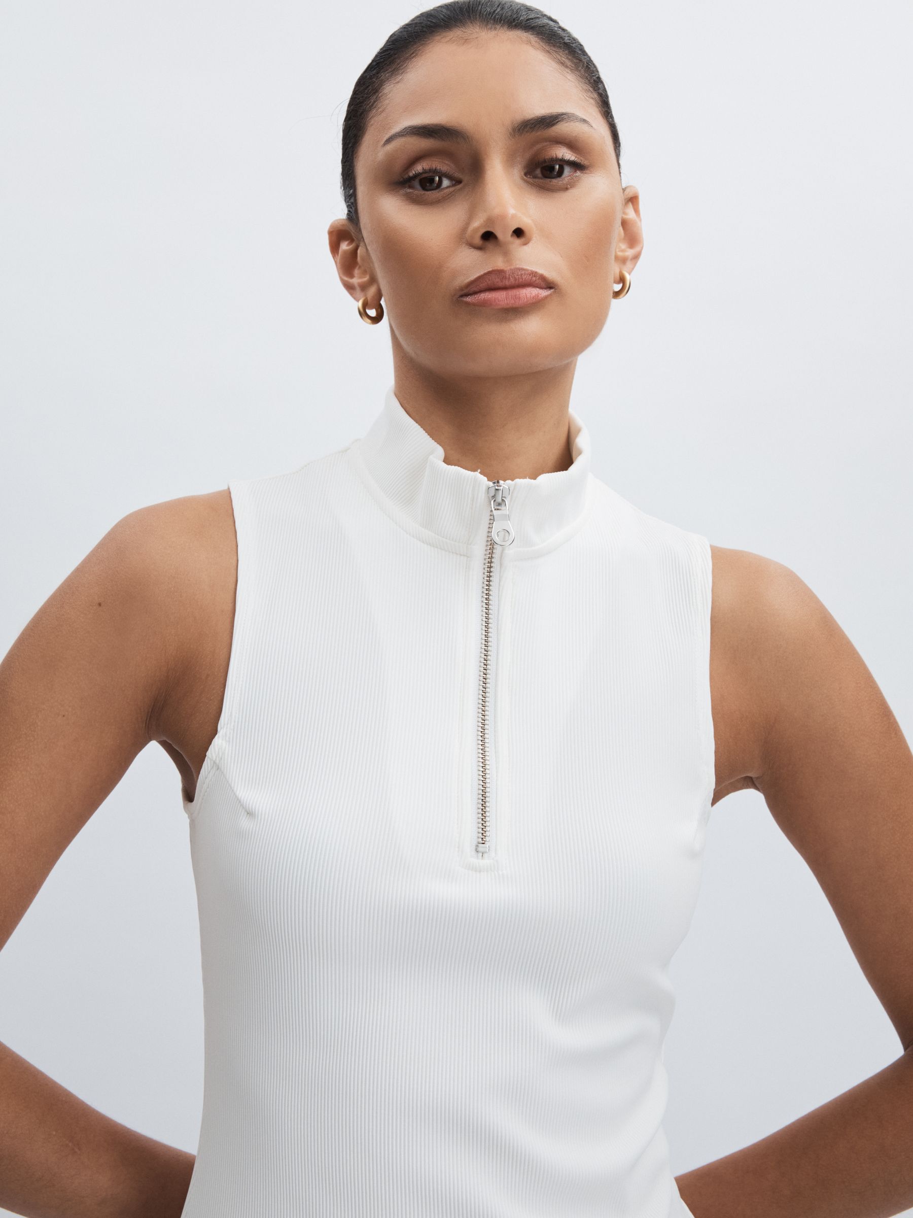 Reiss The Upside Quarter-Zip Sleeveless Top in White - REISS