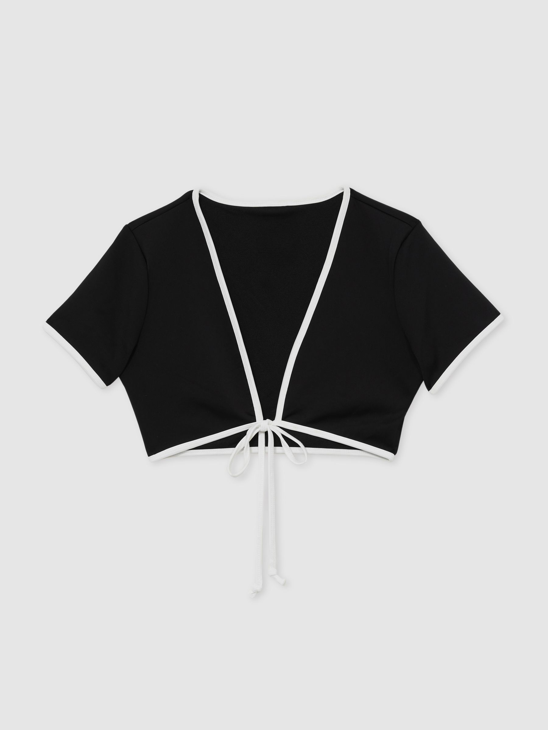 Tie-Front Swim T-Shirt in Black - Image 2 of 5