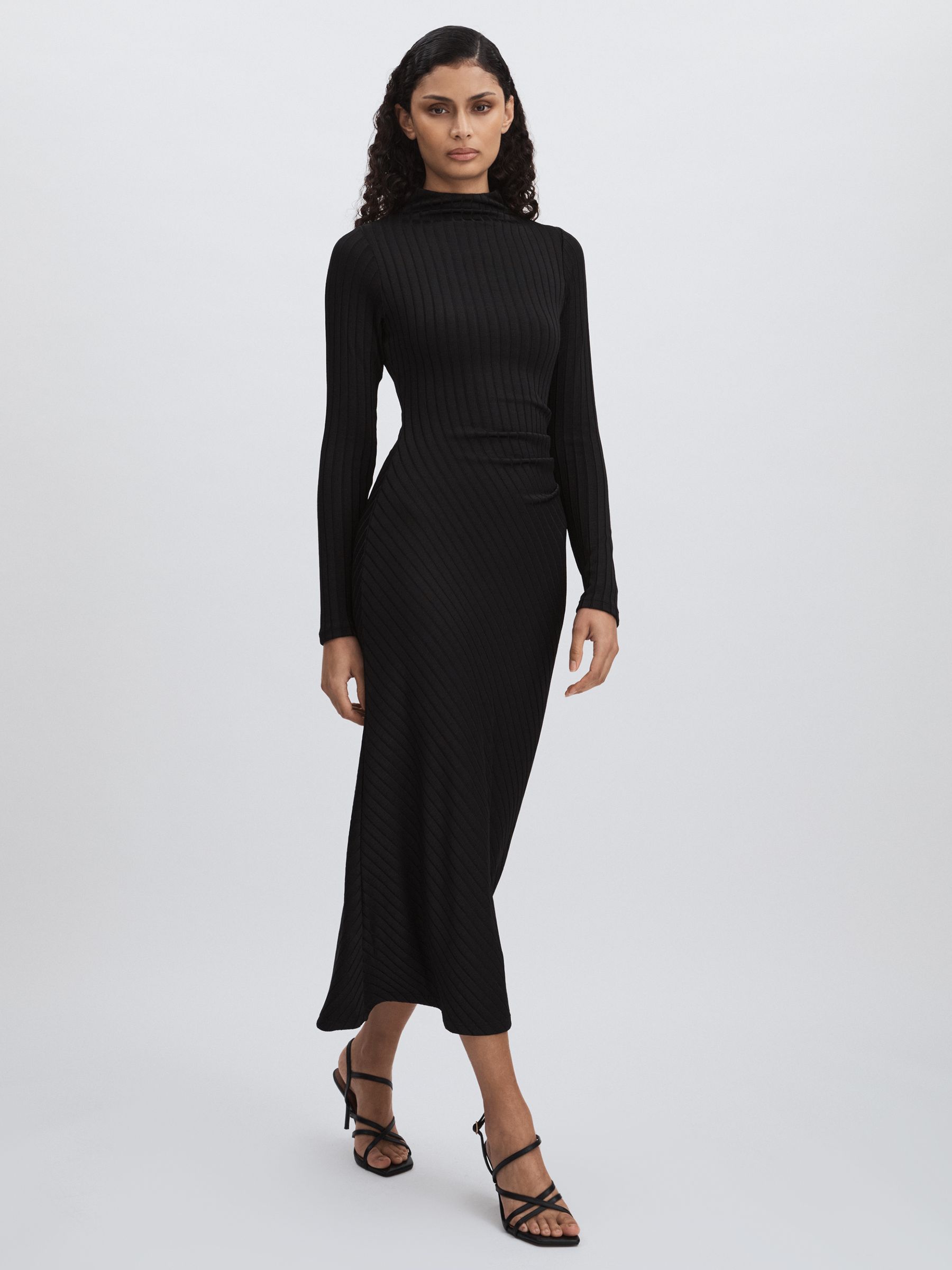 Good American Rib-Knit Midi Dress in Black - Image 1 of 6 Good American Rib-Knit Midi Dress in Black - Image 1 of 6
