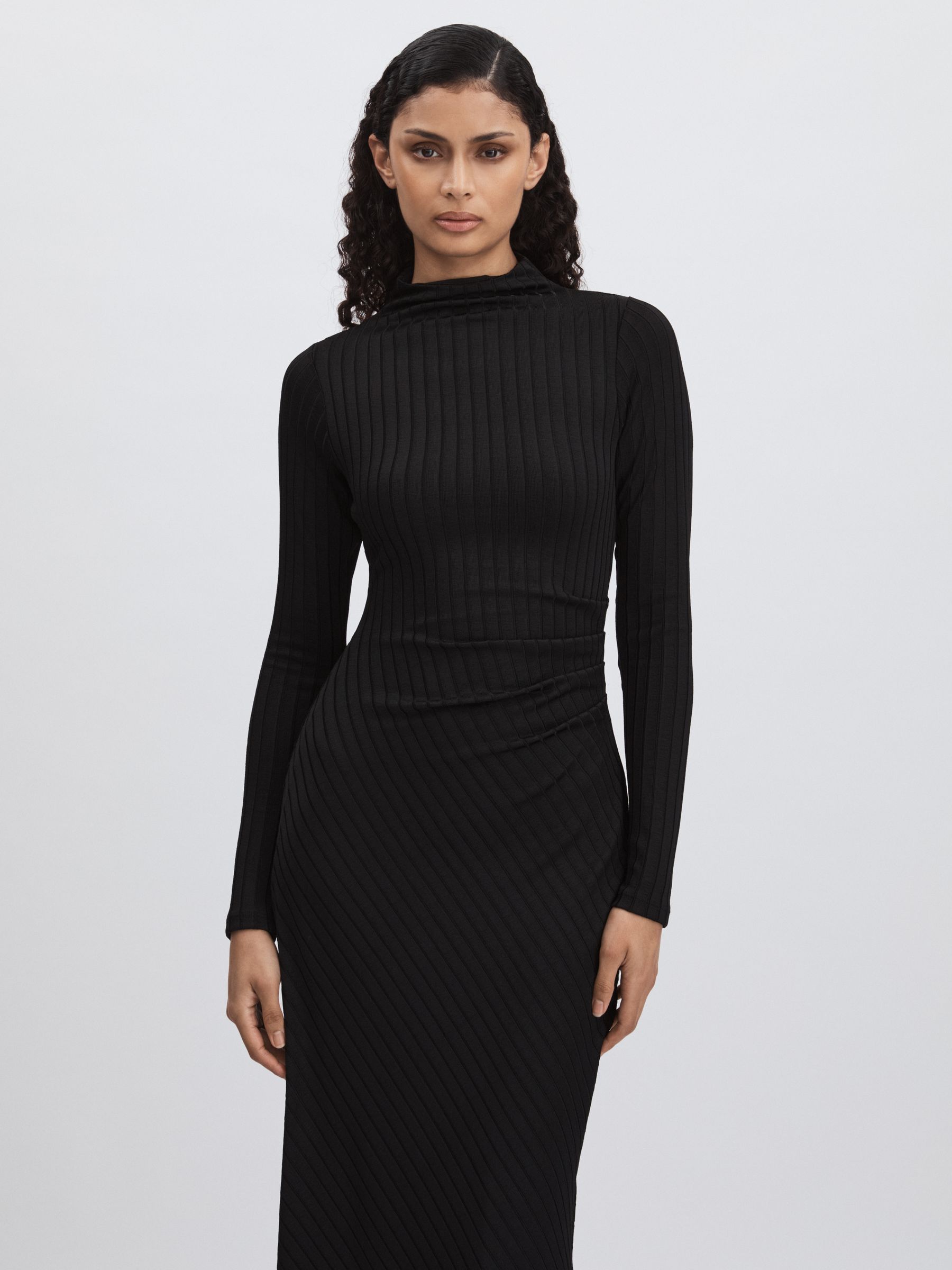 Good American Rib-Knit Midi Dress in Black - Image 3 of 6