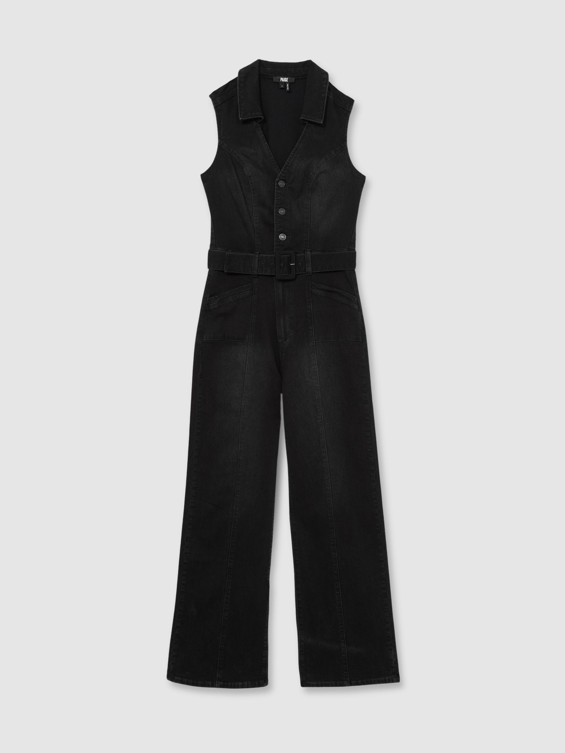 Paige Sleeveless Denim Jumpsuit in Washed Black - Image 2 of 7