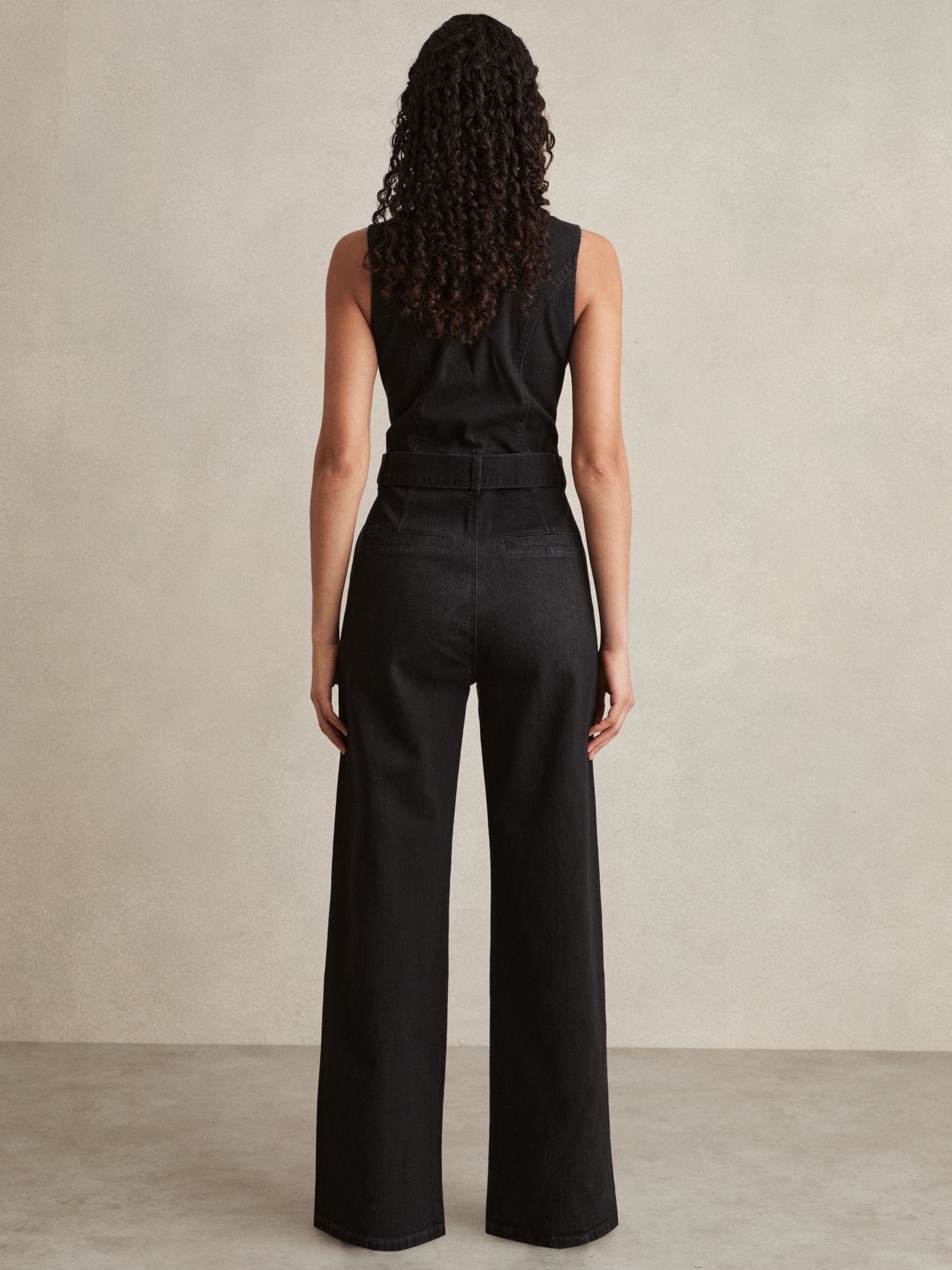 Sleeveless Denim Jumpsuit in Washed Black - image 5