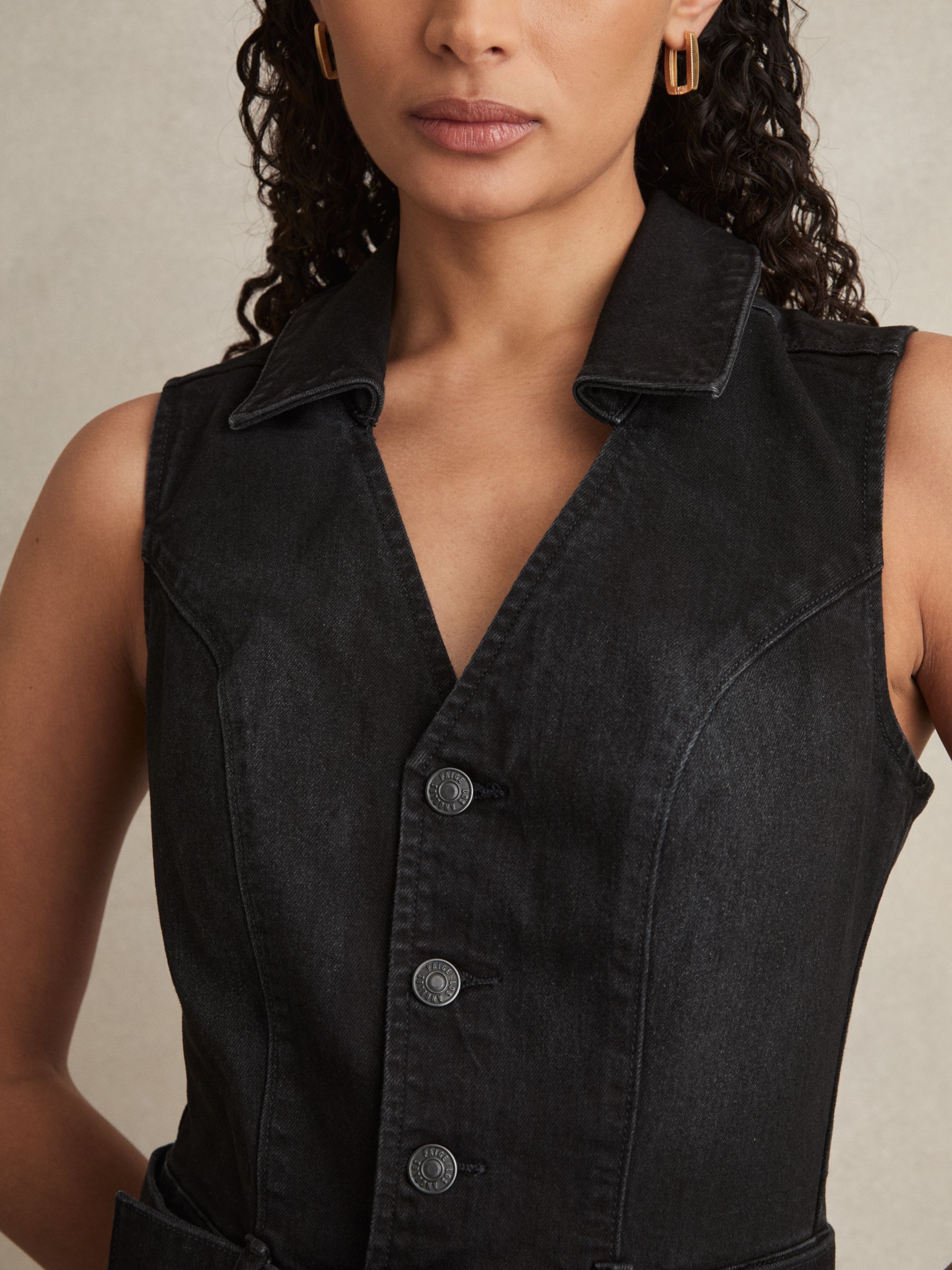 Paige Sleeveless Denim Jumpsuit in Washed Black - Image 6 of 7