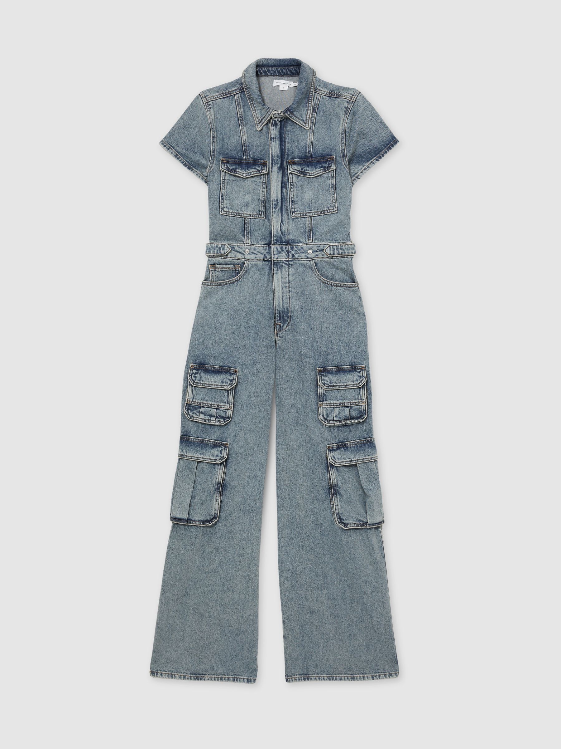 Denim Cargo Jumpsuit in Indigo - Image 2 of 6