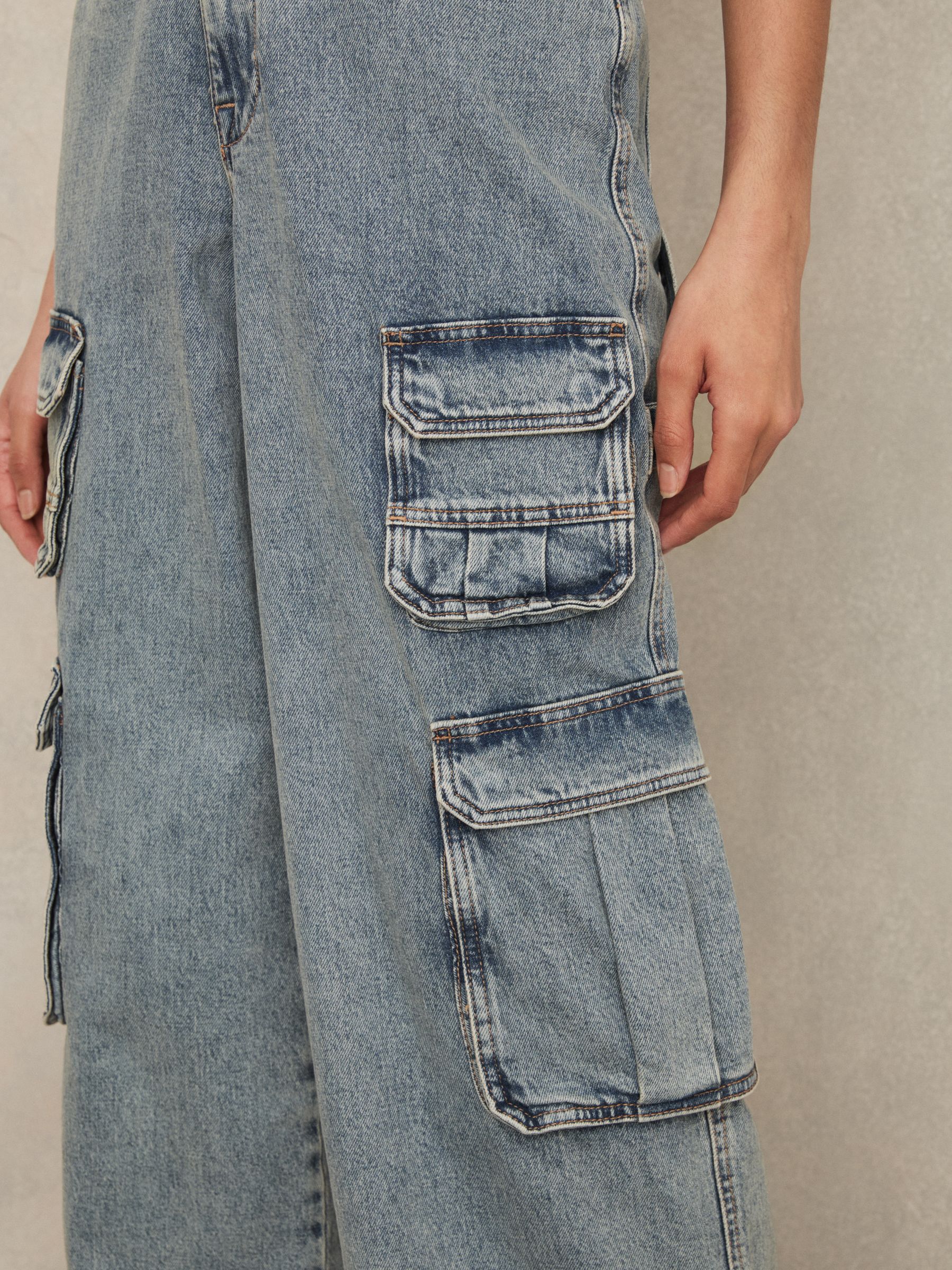 Denim Cargo Jumpsuit in Indigo - Image 4 of 6