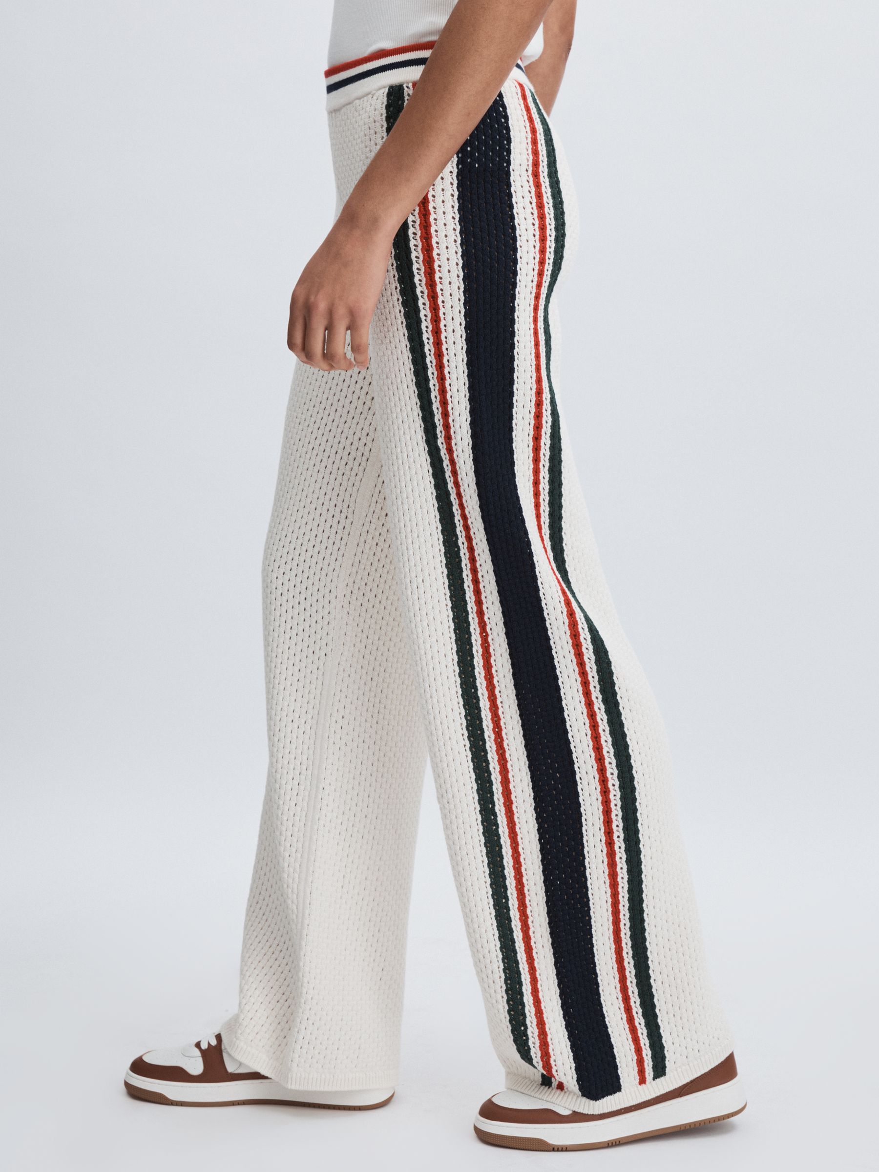 Organic-Cotton Open-Knit Track Joggers in White - Image 3 of 6
