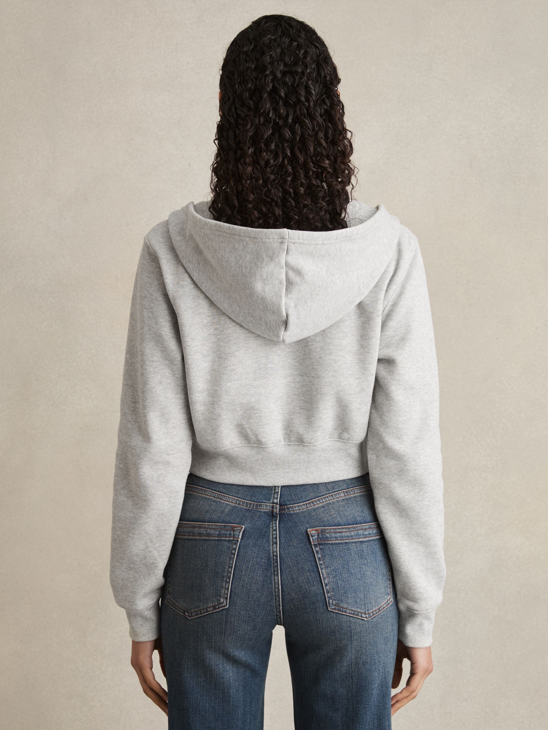 Cropped Zip Hoodie in Heather Grey - Image 4 of 6