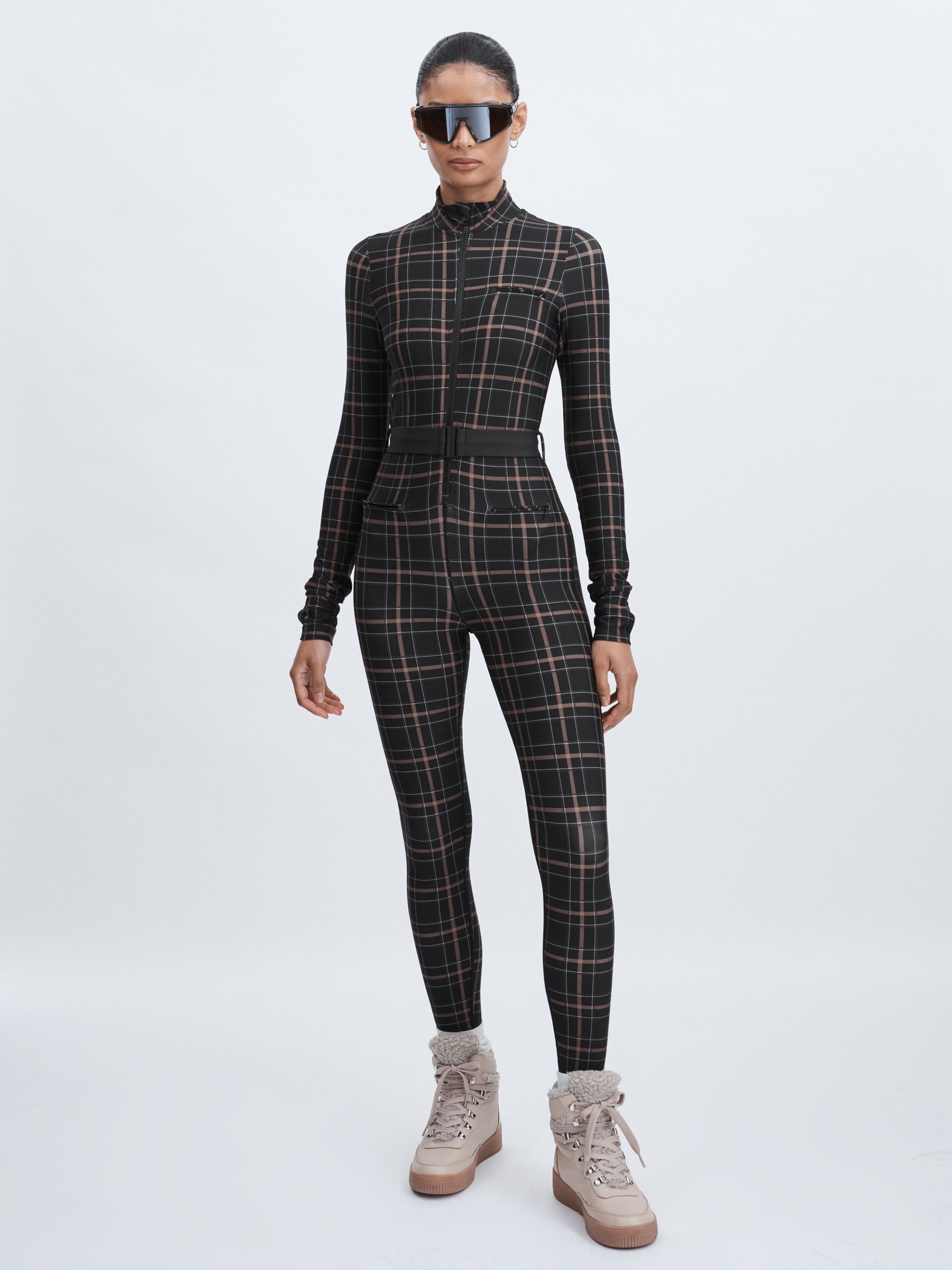 The Upside Belted Check Jumpsuit in Black Check - Image 1 of 7