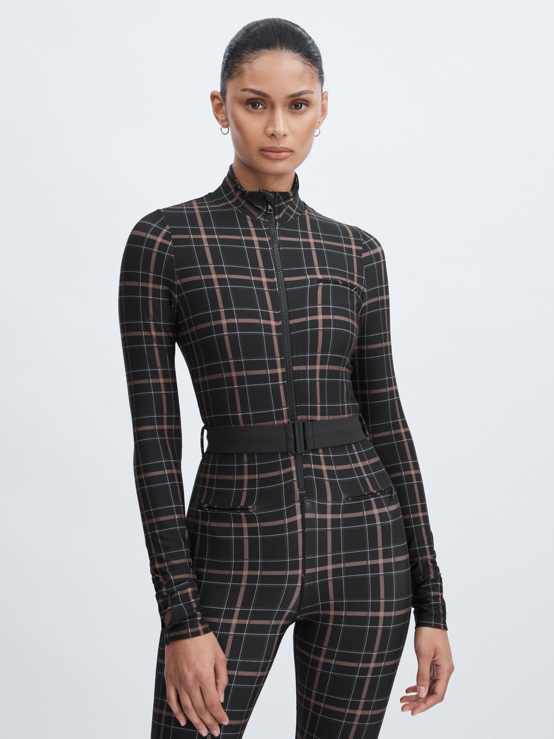 The Upside Belted Check Jumpsuit in Black Check - Image 3 of 7