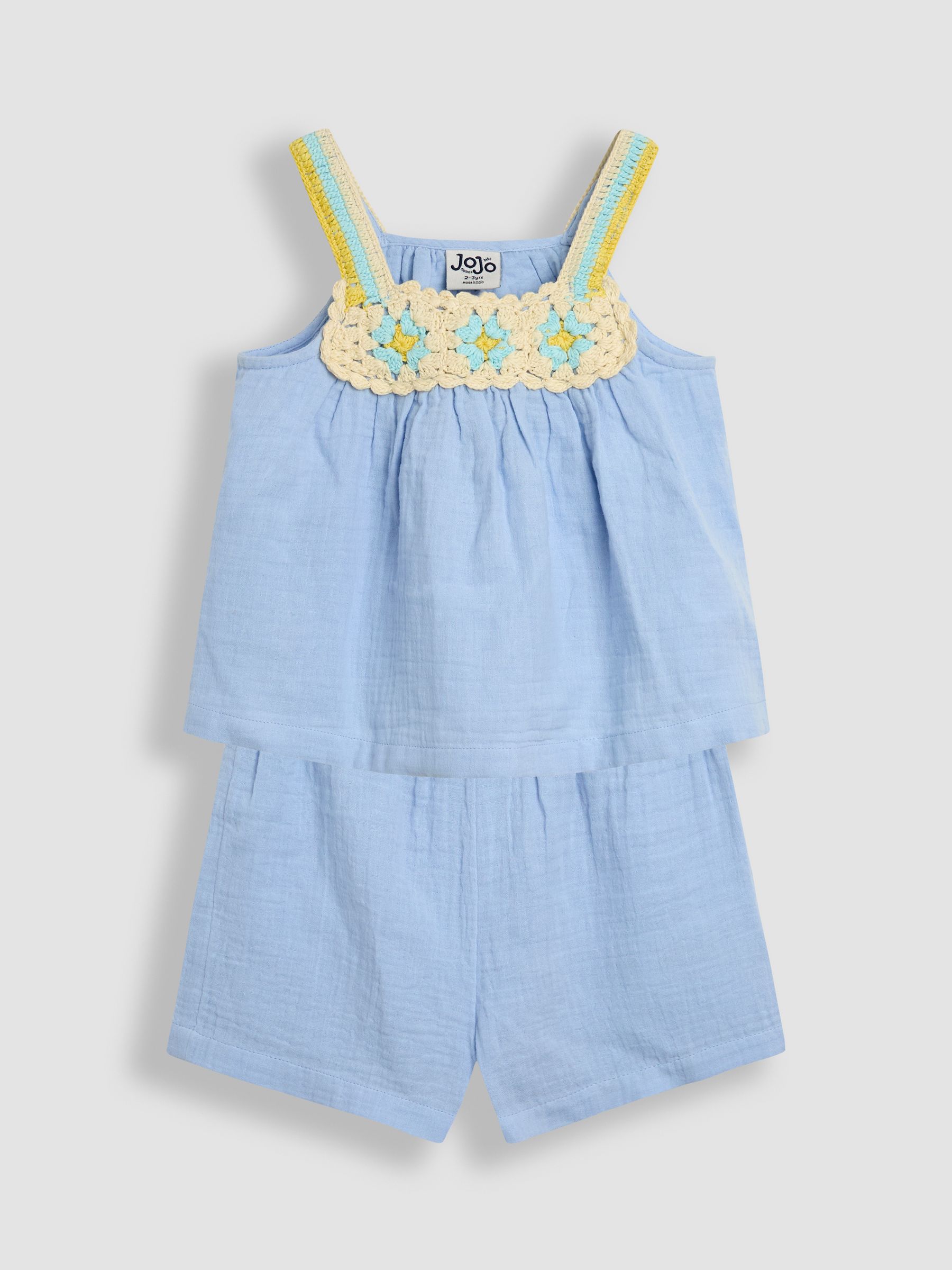 Blue Floral Crochet Cheesecloth Top and Shorts Set 2 Piece - Image 1 of 6