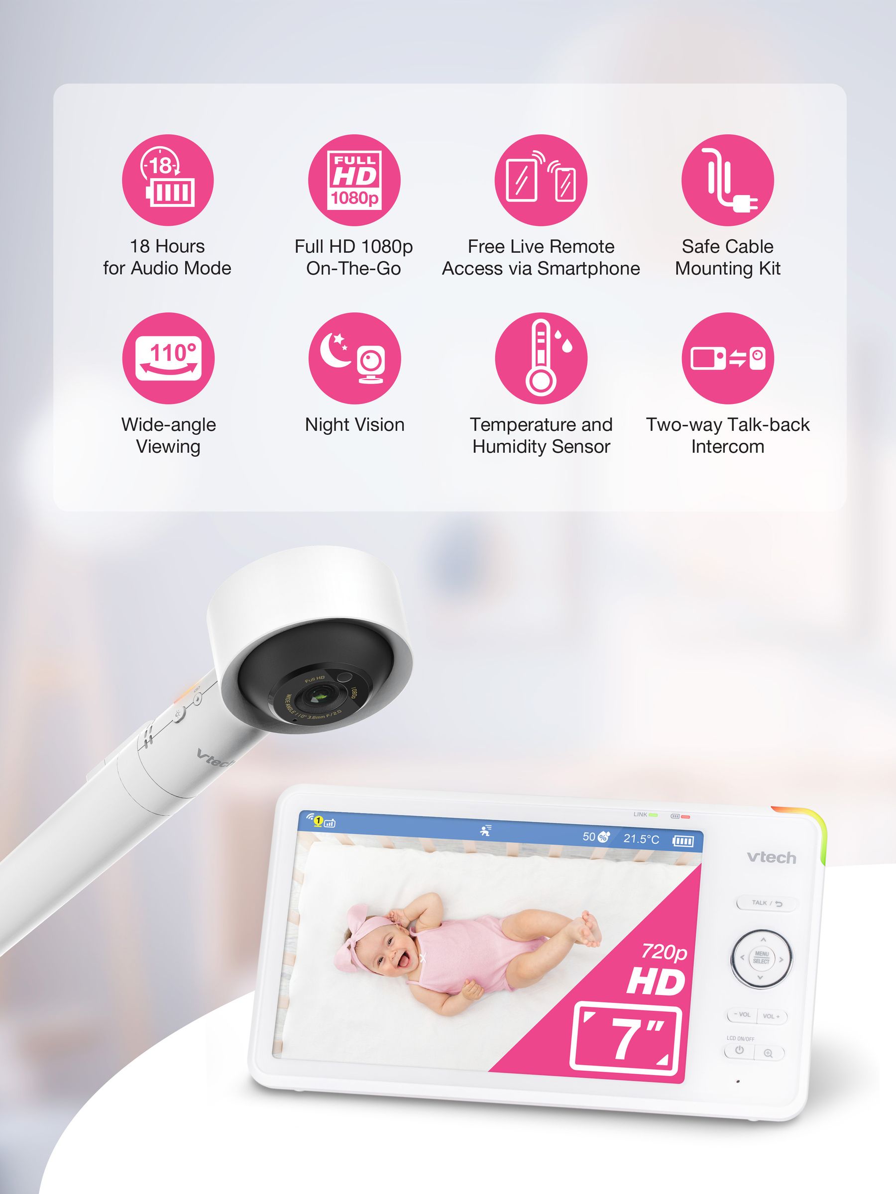 V-Tech RM7787HD 7" Full HD Over-The-Cot Monitor - Image 3 of 8