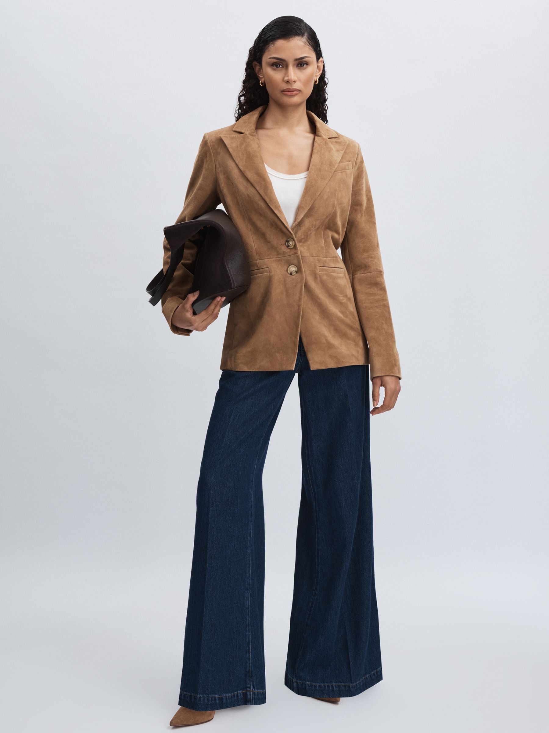 Paige Double Waistband Wide-Leg Jeans in Navy Blue - Image 1 of 6