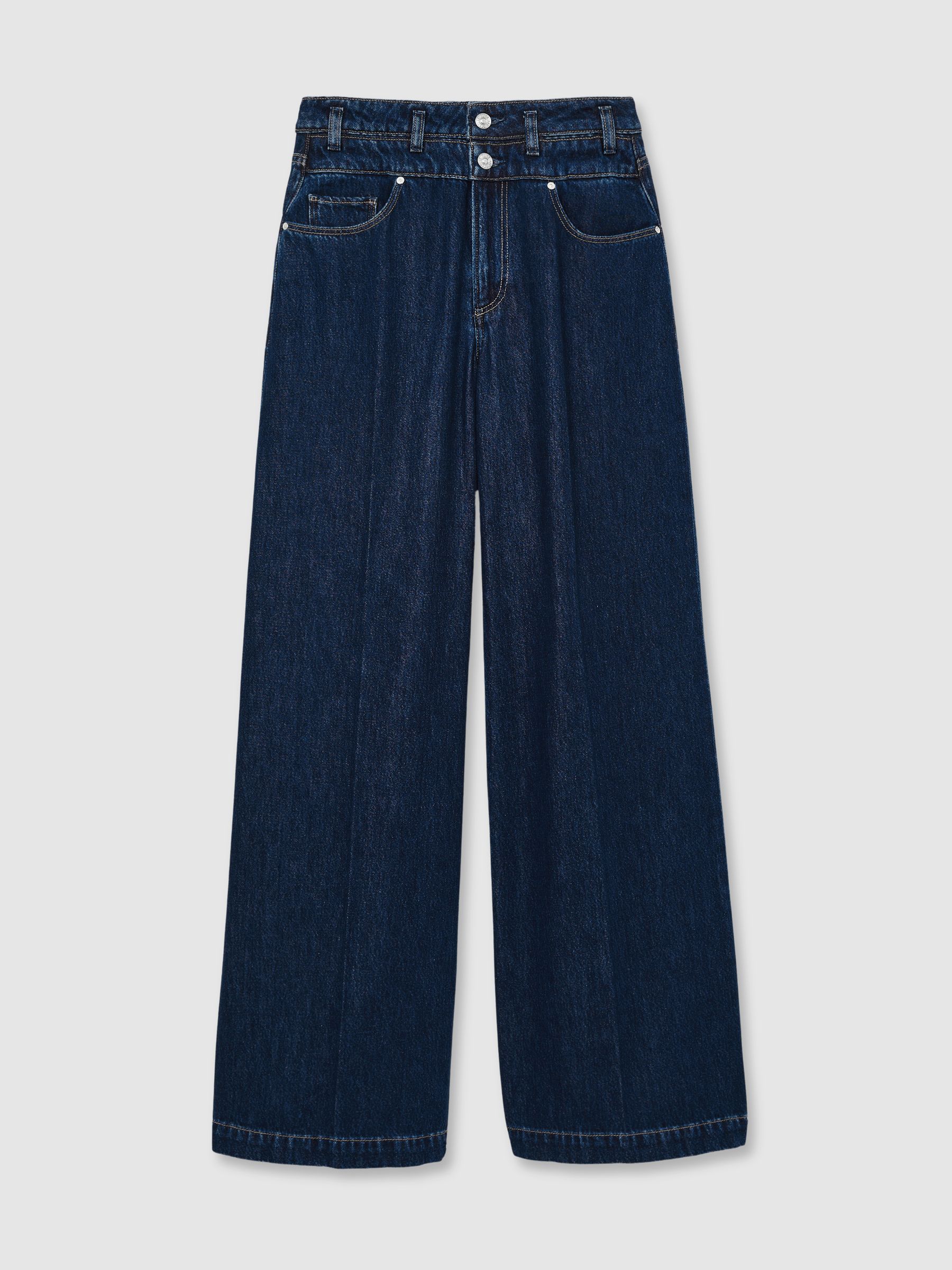 Paige Double Waistband Wide-Leg Jeans in Navy Blue - Image 2 of 6