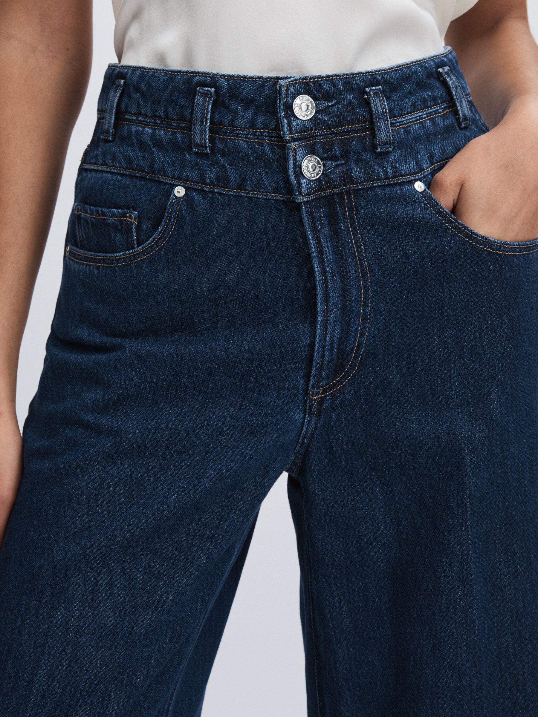 Paige Double Waistband Wide-Leg Jeans in Navy Blue - Image 4 of 6