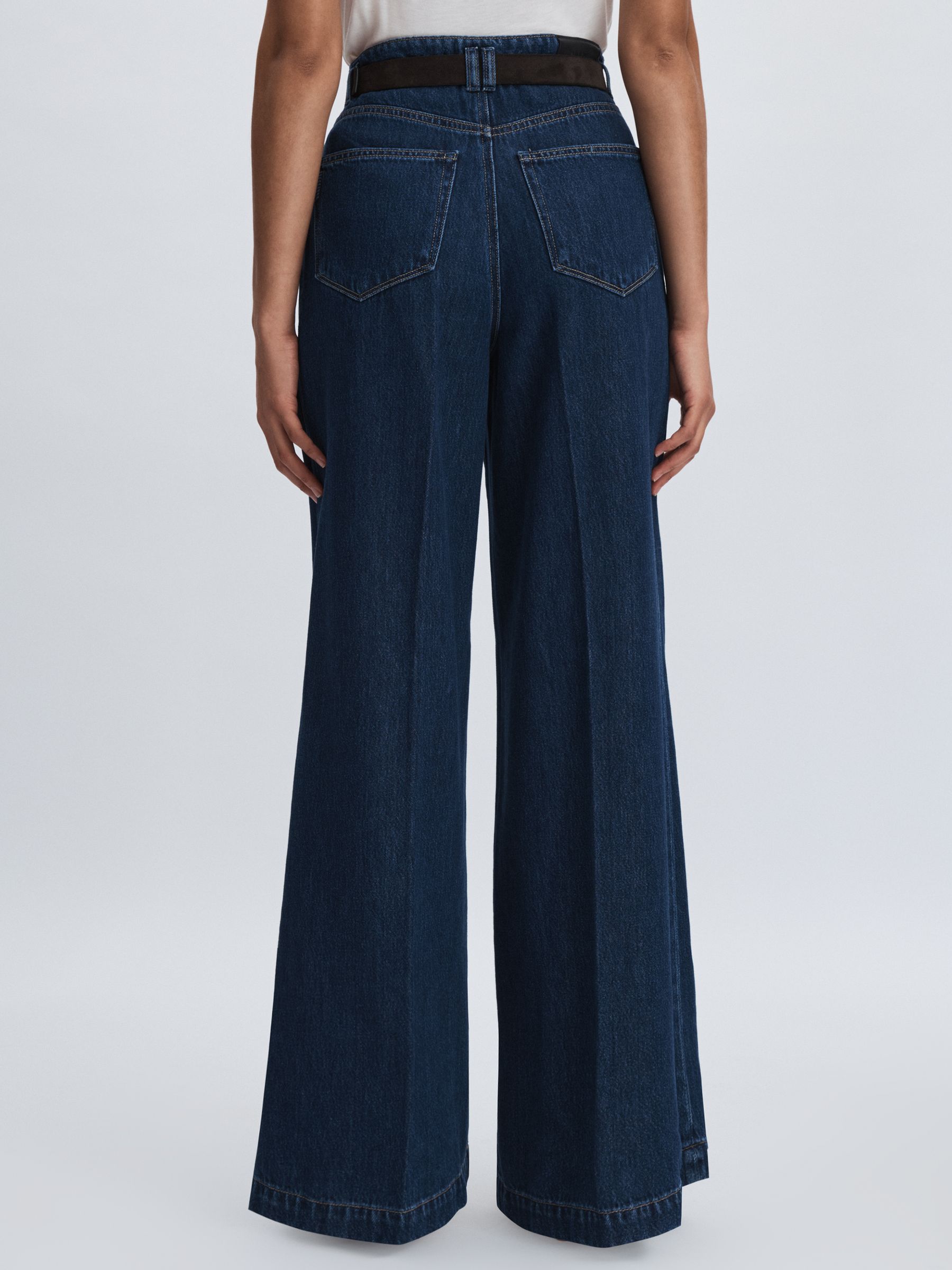 Paige Double Waistband Wide-Leg Jeans in Navy Blue - Image 5 of 6