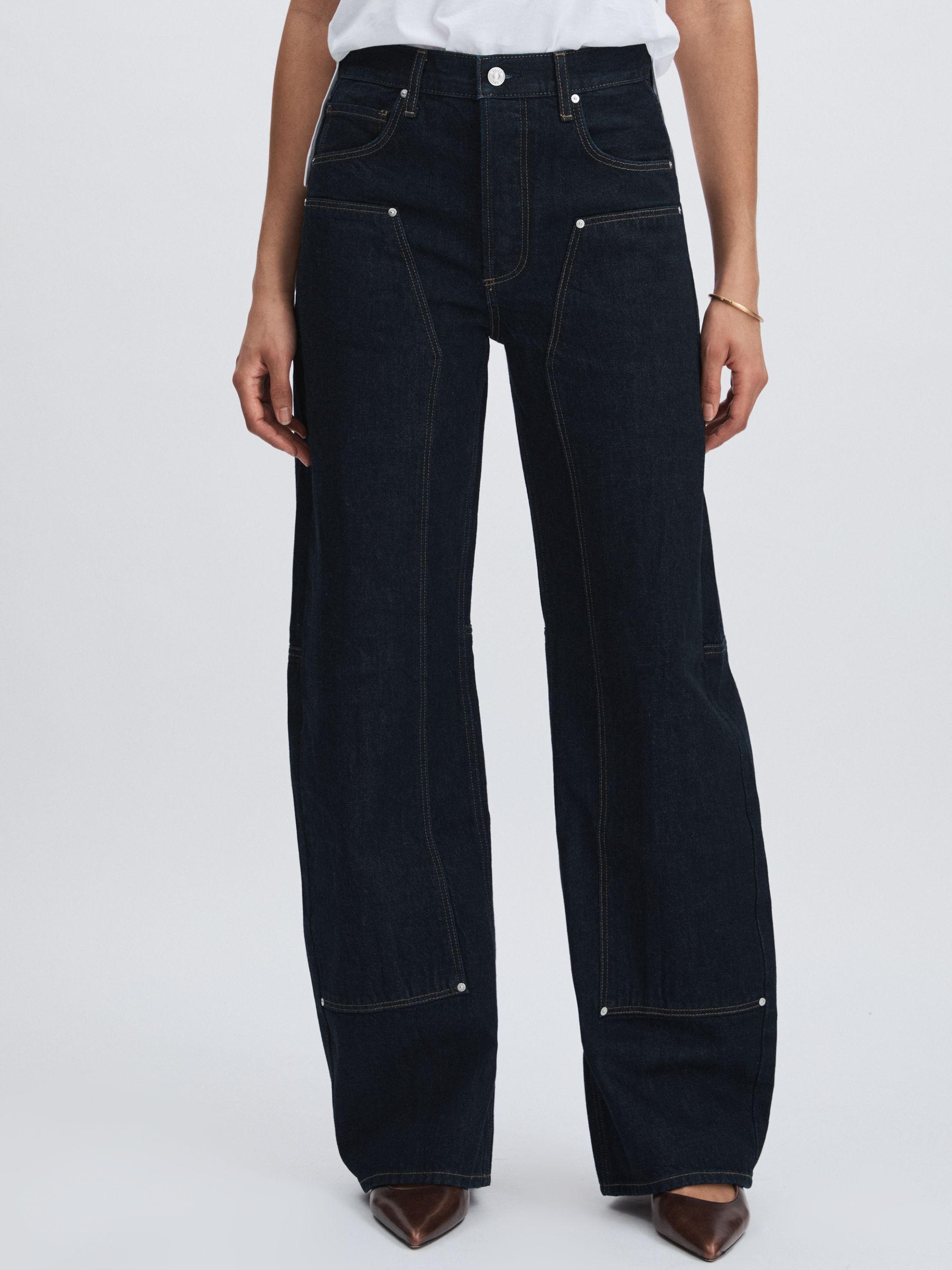 Paige Barrel-Leg Workwear Jeans in Black/Navy - Image 3 of 7