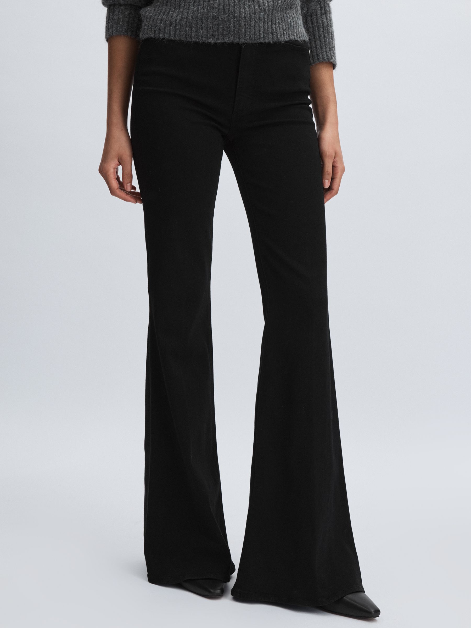 Paige Angled Waist Flared Jeans in Black - Image 3 of 6