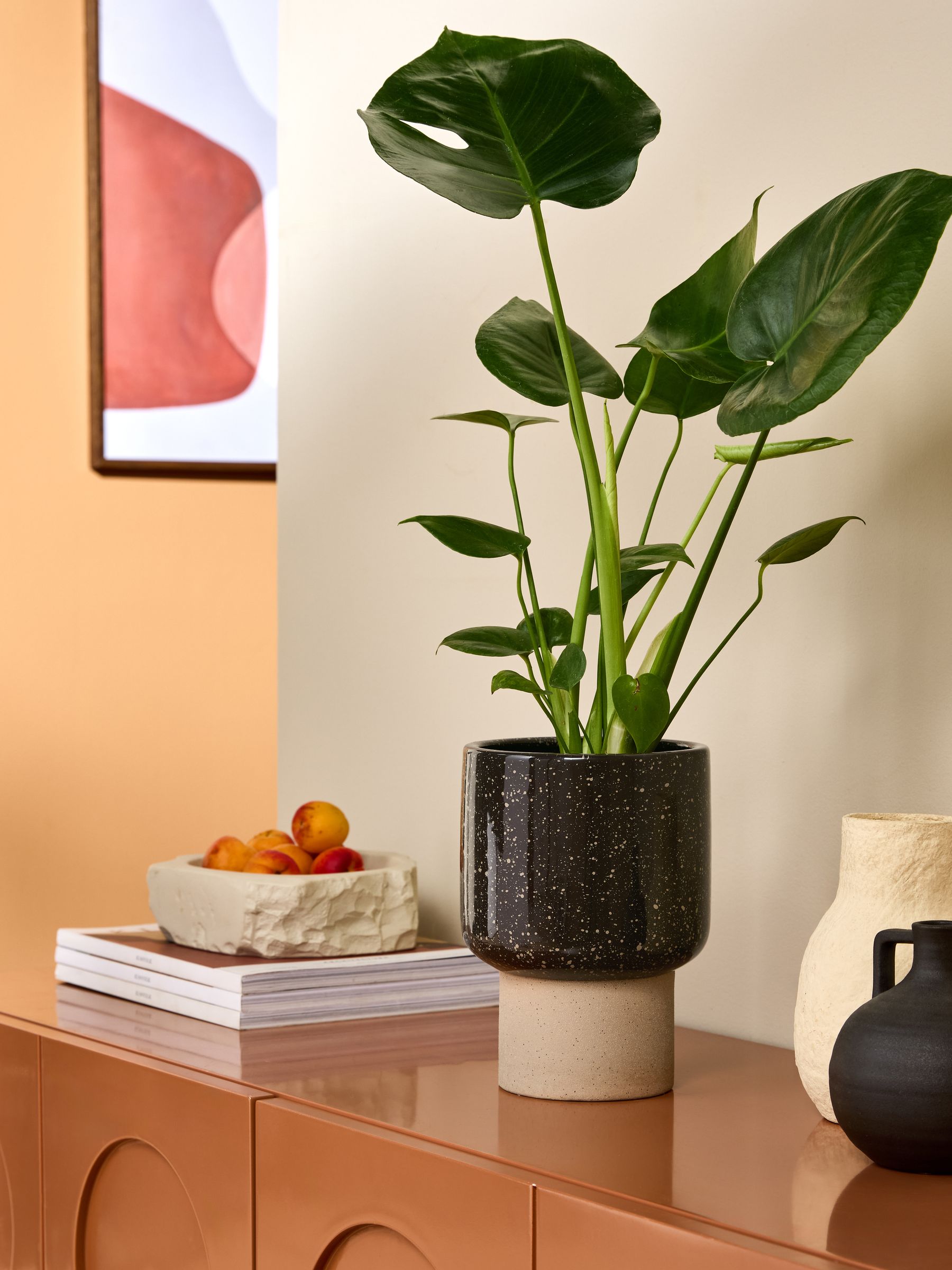 Santiago Hand Splatter Small Plant Pot in Brown - Image 1 of 4 Santiago Hand Splatter Small Plant Pot in Brown - Image 1 of 4