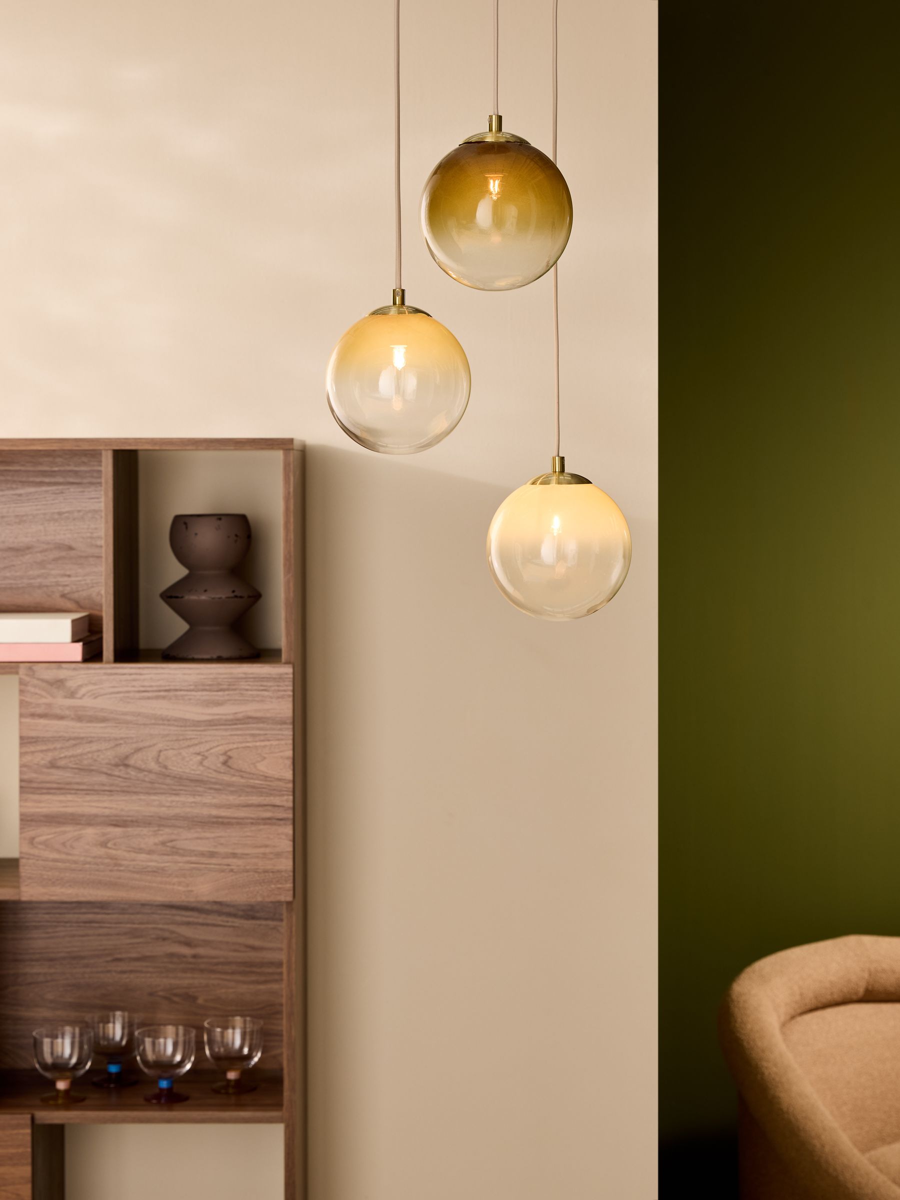 Globe 3 Light Ceiling in Brass/Green Ombre - Image 1 of 5