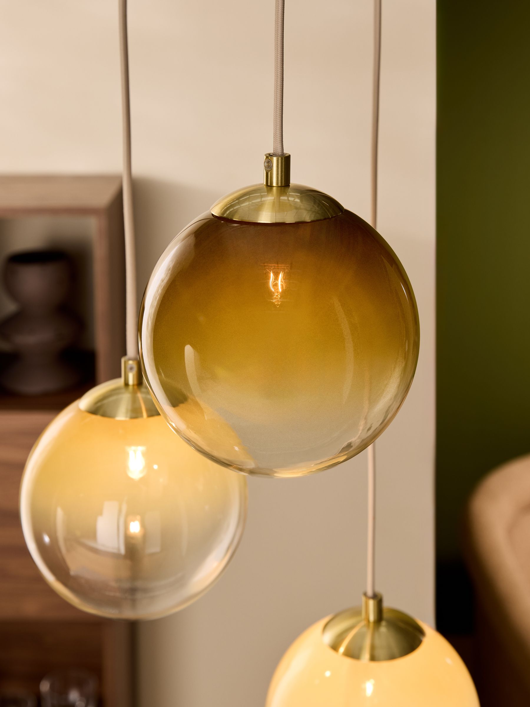 Globe 3 Light Ceiling in Brass/Green Ombre - Image 2 of 5