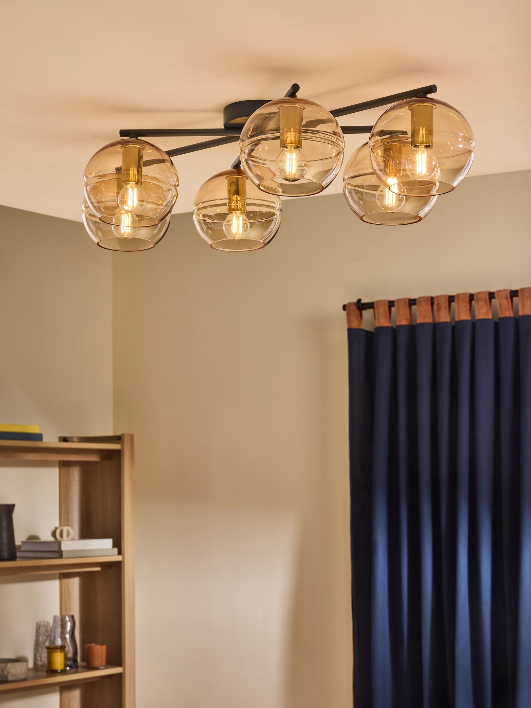 Black/Champagne Mika 6 Flush Light - Image 1 of 3 Black/Champagne Mika 6 Flush Light - Image 1 of 3