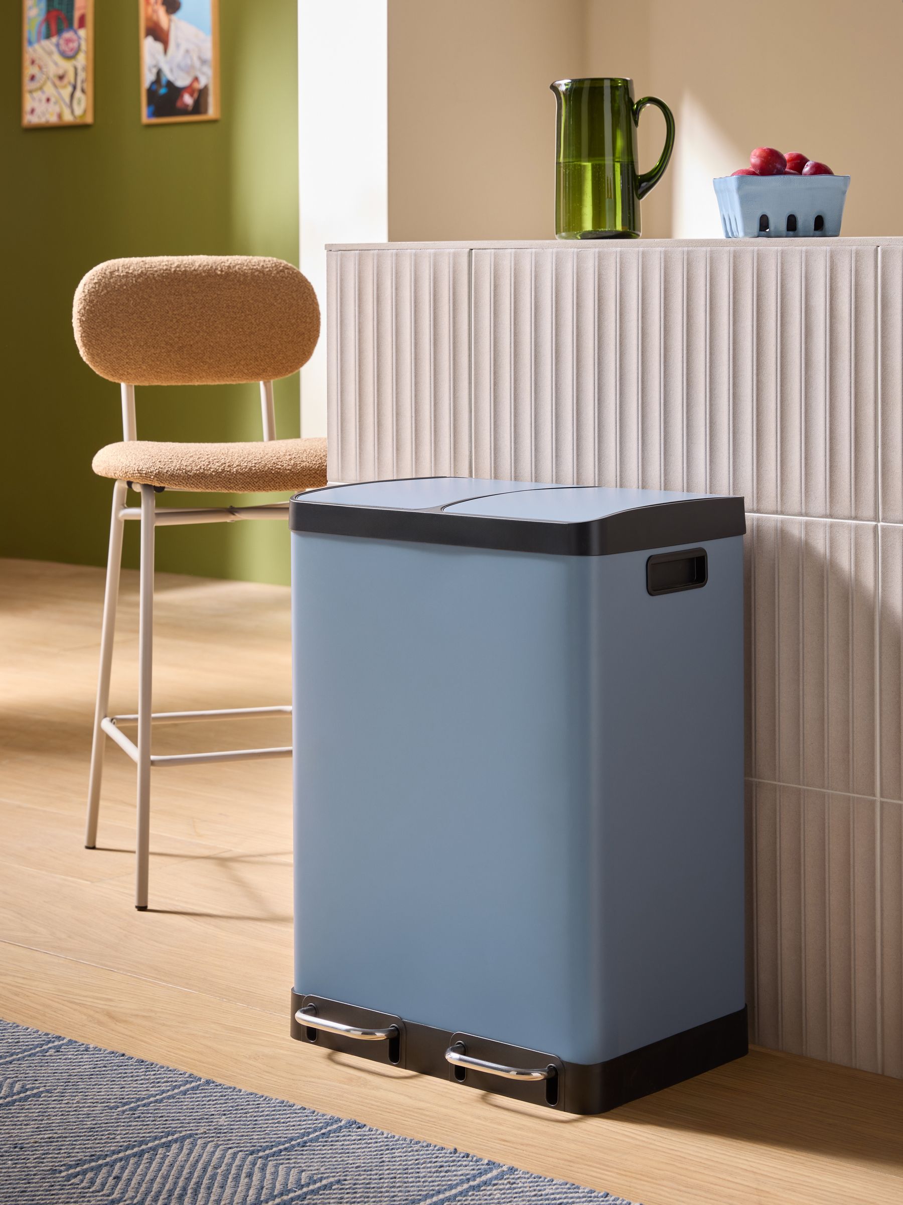 2 Section 60 Litre Recycling and Waste Colter Bin in Blue - Image 1 of 4