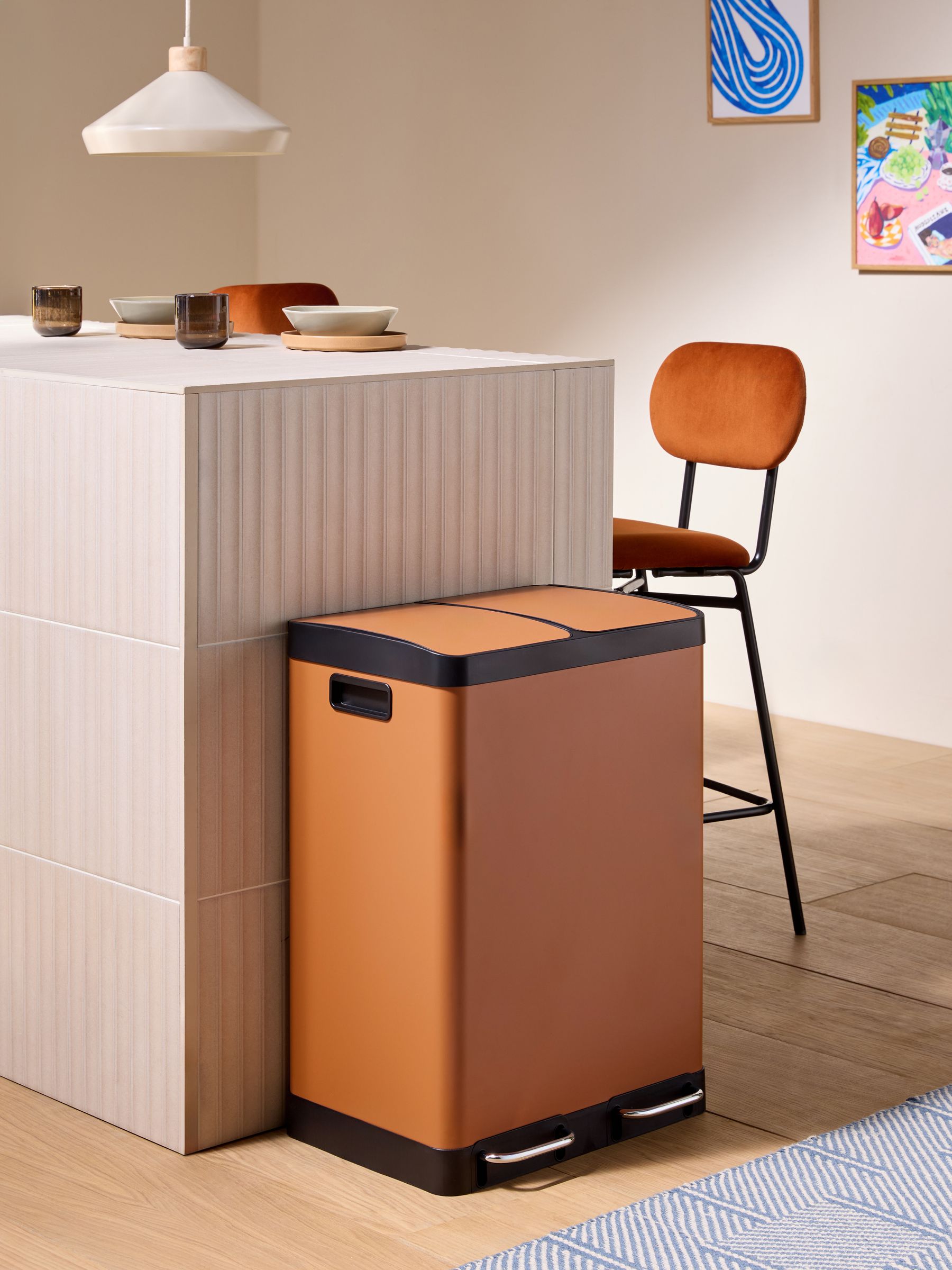 2 Section 60 Litre Recycling and Waste Colter Bin in Terracotta - Image 1 of 4