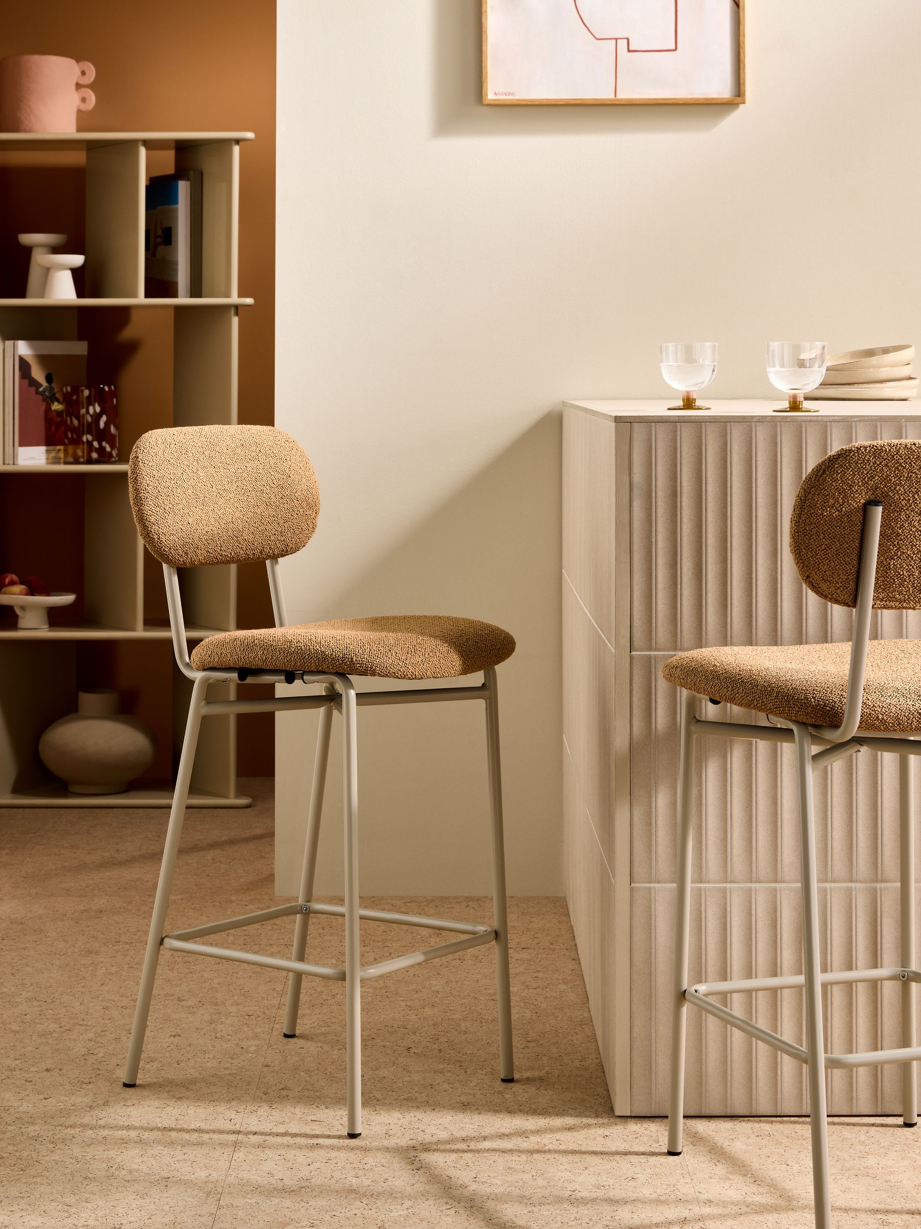 Clemmie Bar Stool in Caramel Pax Boucle and Ecru Legs - Image 1 of 5