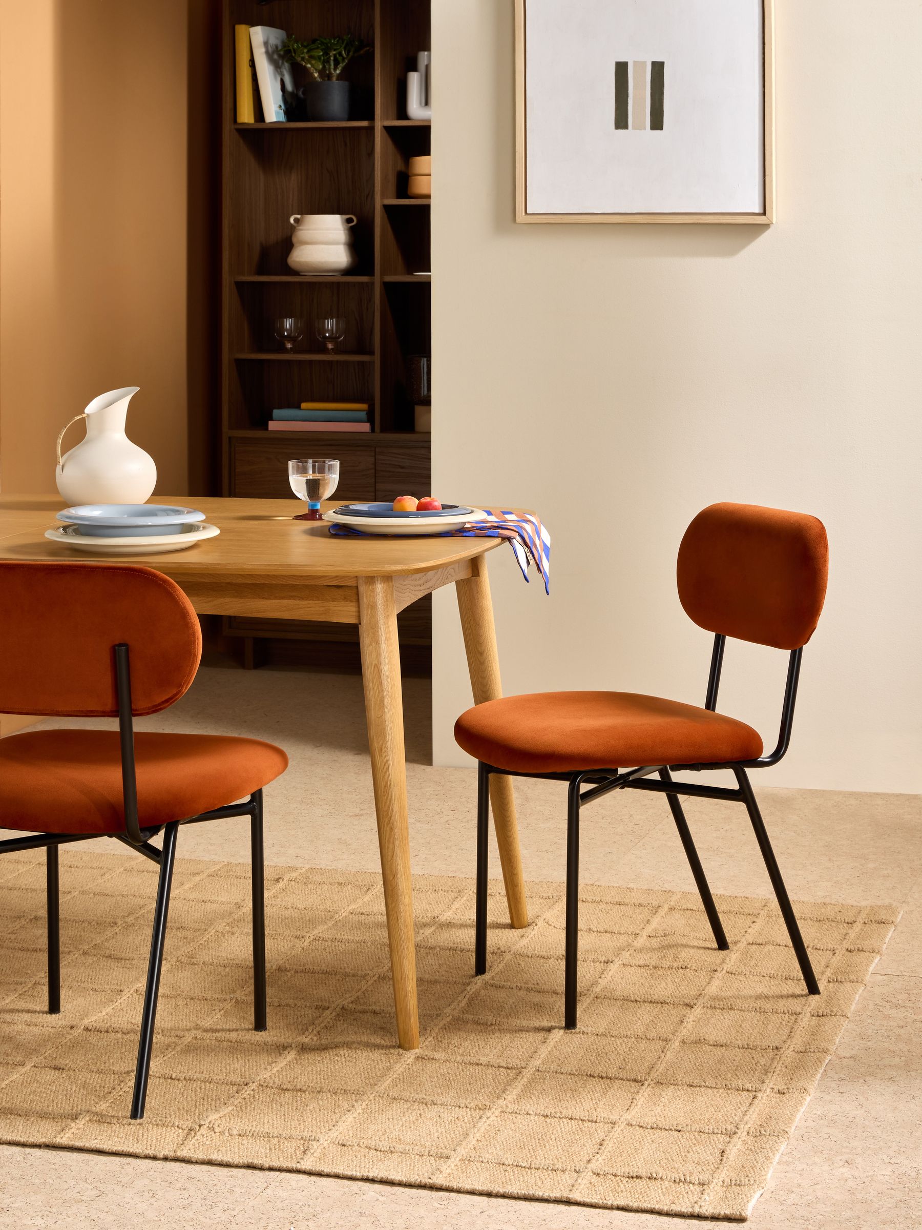 Set of 2 Clemmie Dining Chairs in Cinnamon Velvet and Black Legs - Image 1 of 5