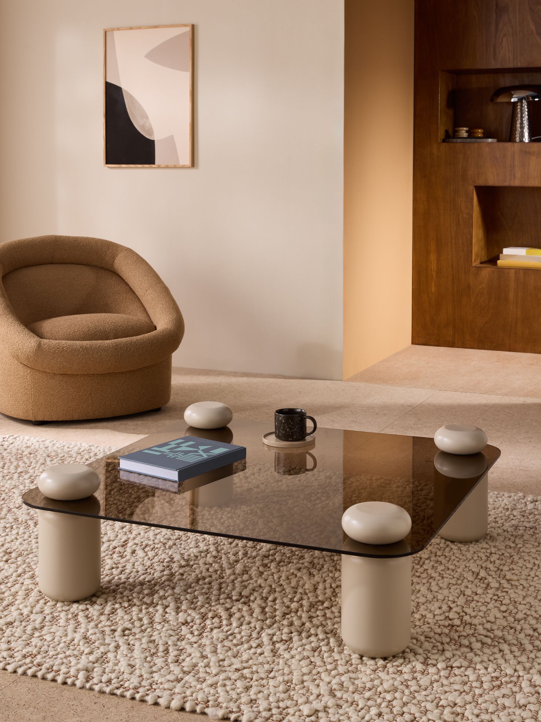 Easton Square Coffee Table in Ecru Marl and Brown Glass - Image 1 of 5