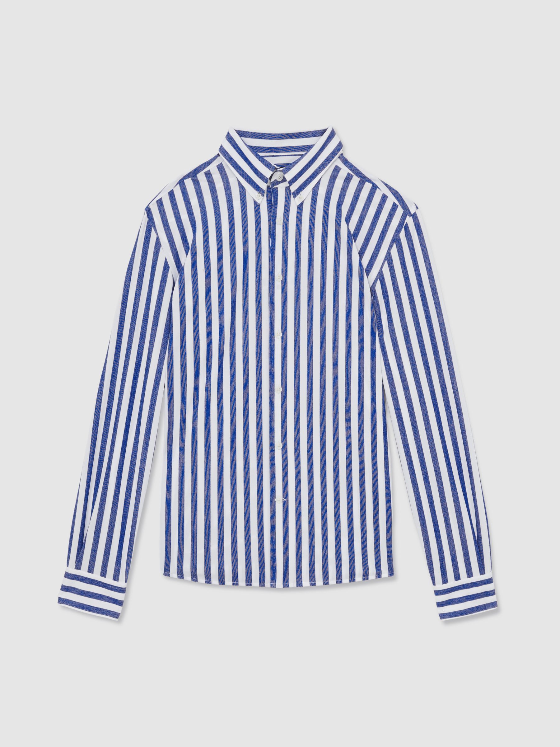 Striped Jersey Button-Down Shirt With Cotton in Blue Stripe - Image 2 of 7