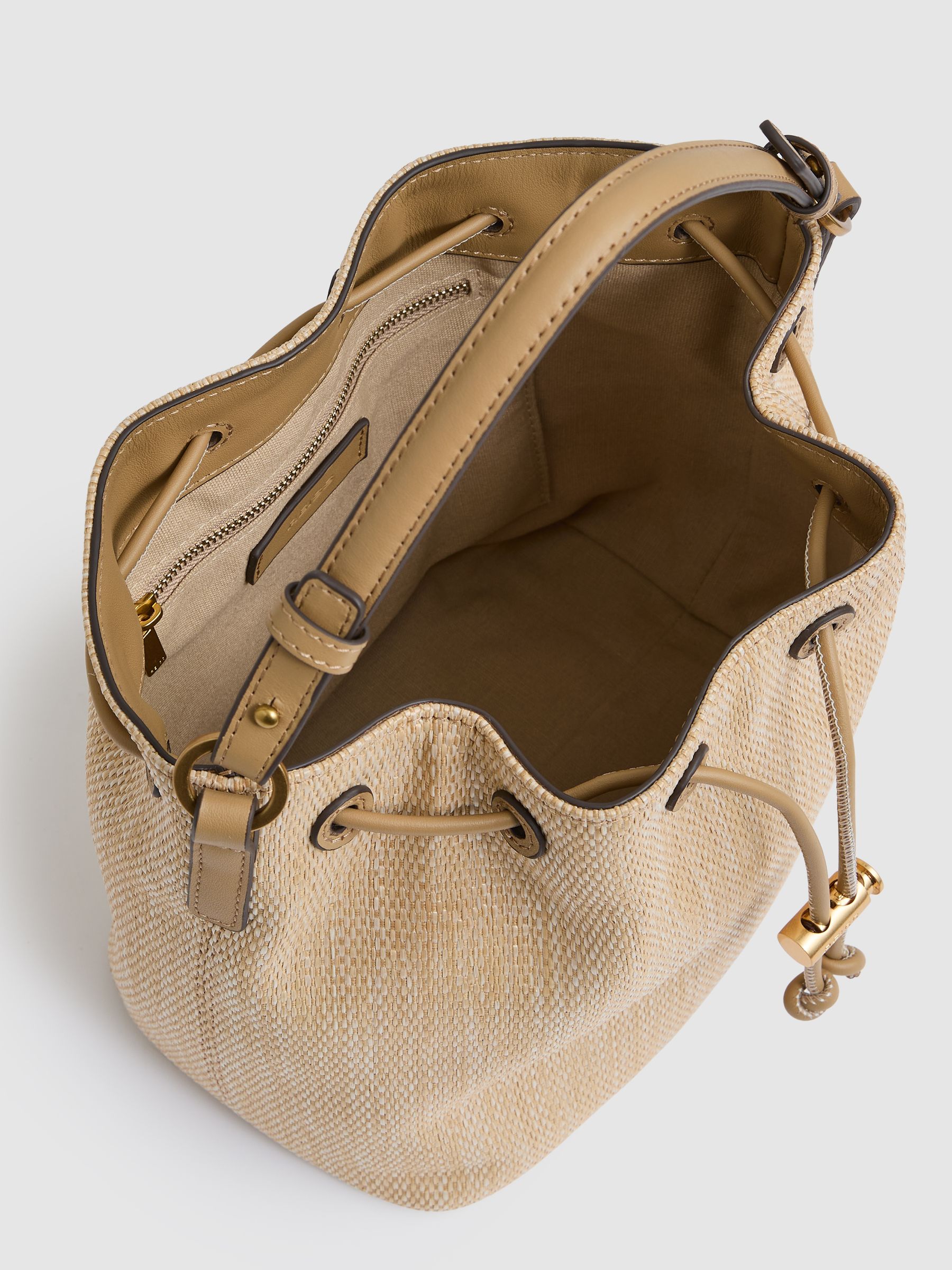 Raffia Drawcord Bucket Bag in Natural - Image 3 of 5