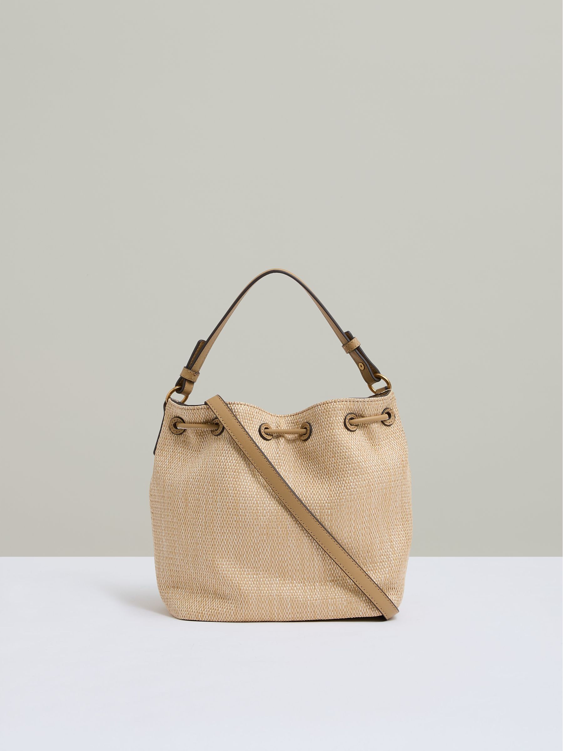 Raffia Drawcord Bucket Bag in Natural - Image 4 of 5