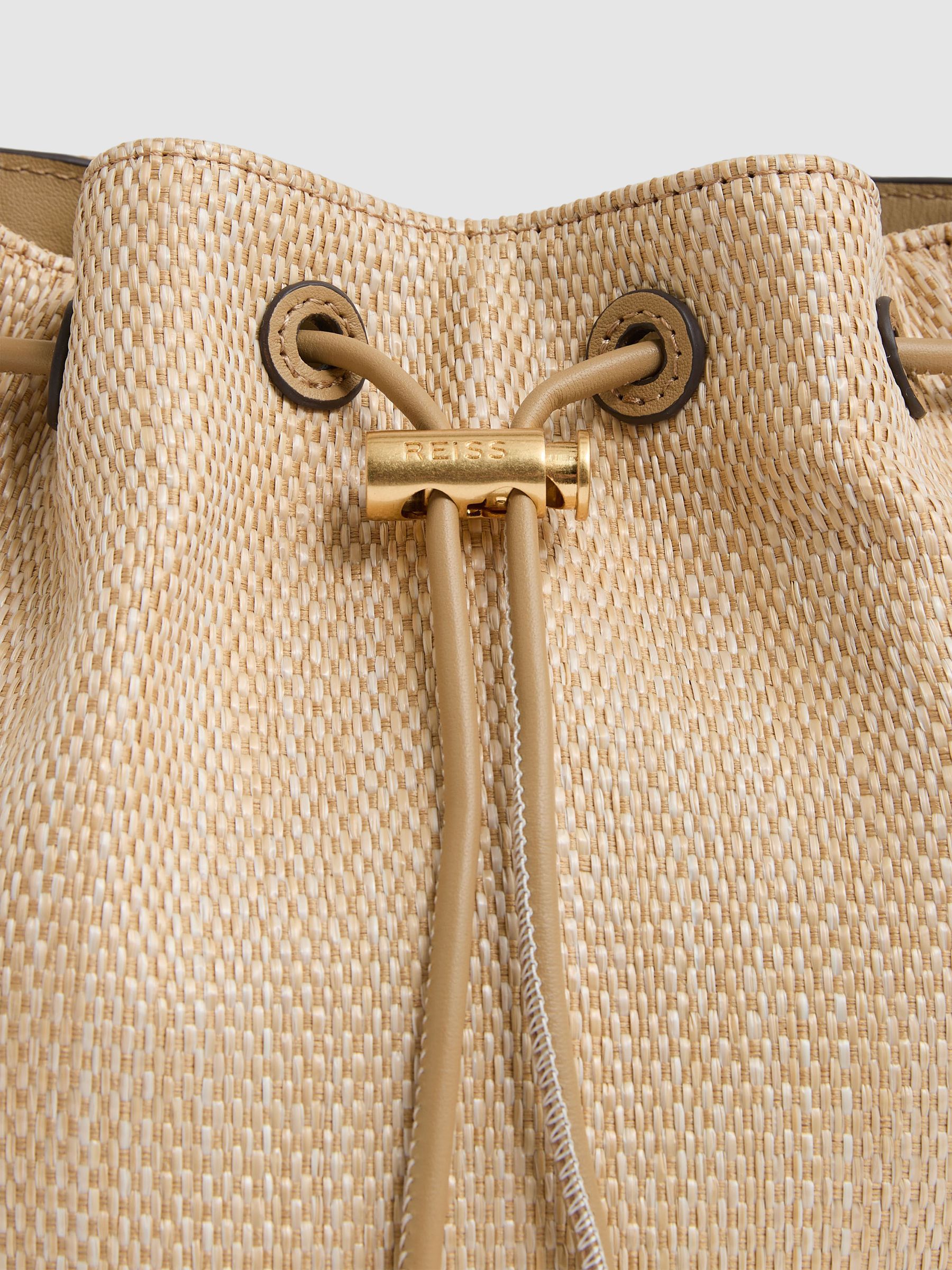 Raffia Drawcord Bucket Bag in Natural - Image 5 of 5