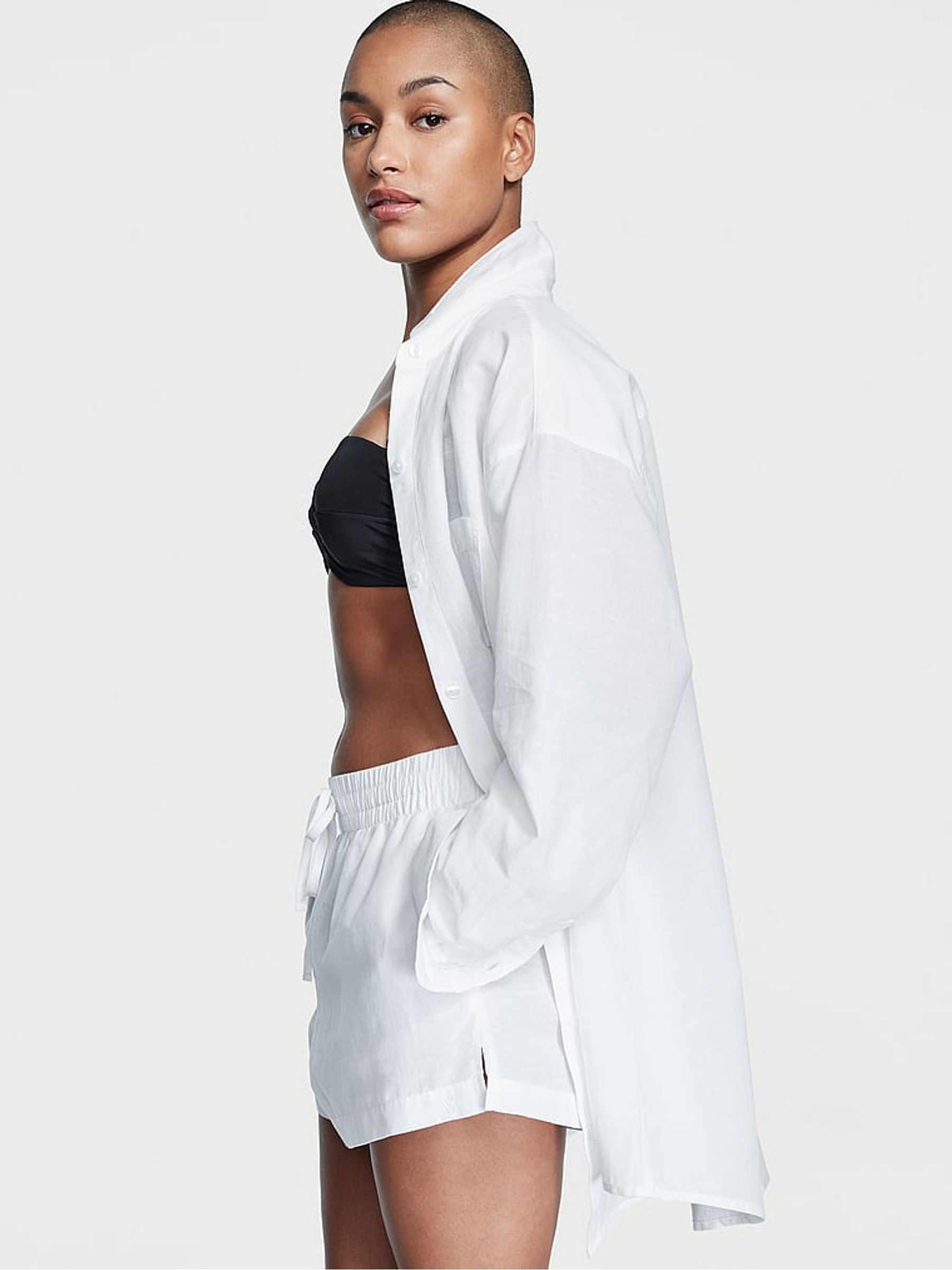 White Linen Oversized Cover Up Shirt - Image 2 of 3