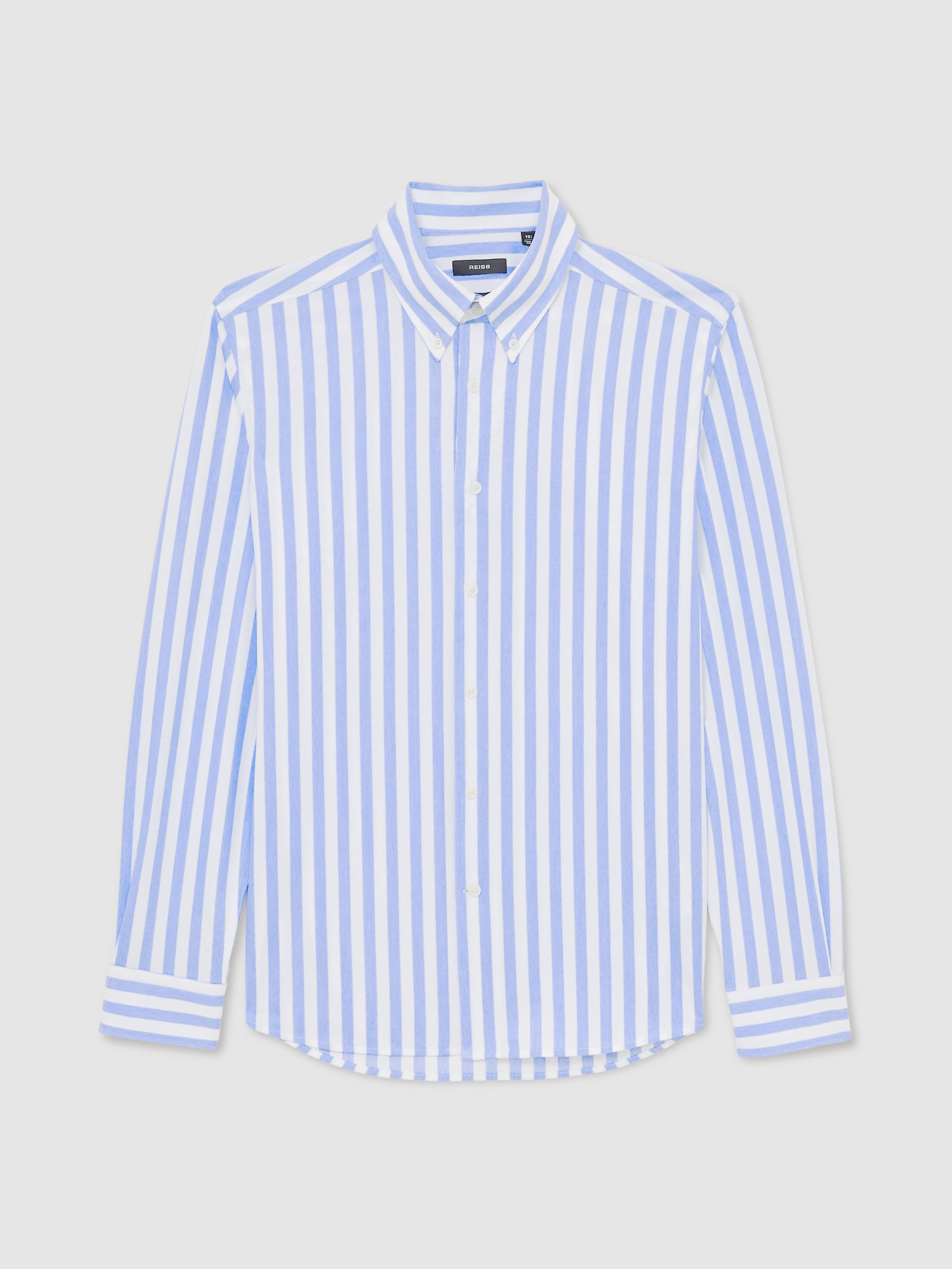 Striped Jersey Button-Down Shirt With Cotton in Pale Blue Stripe - Image 2 of 7