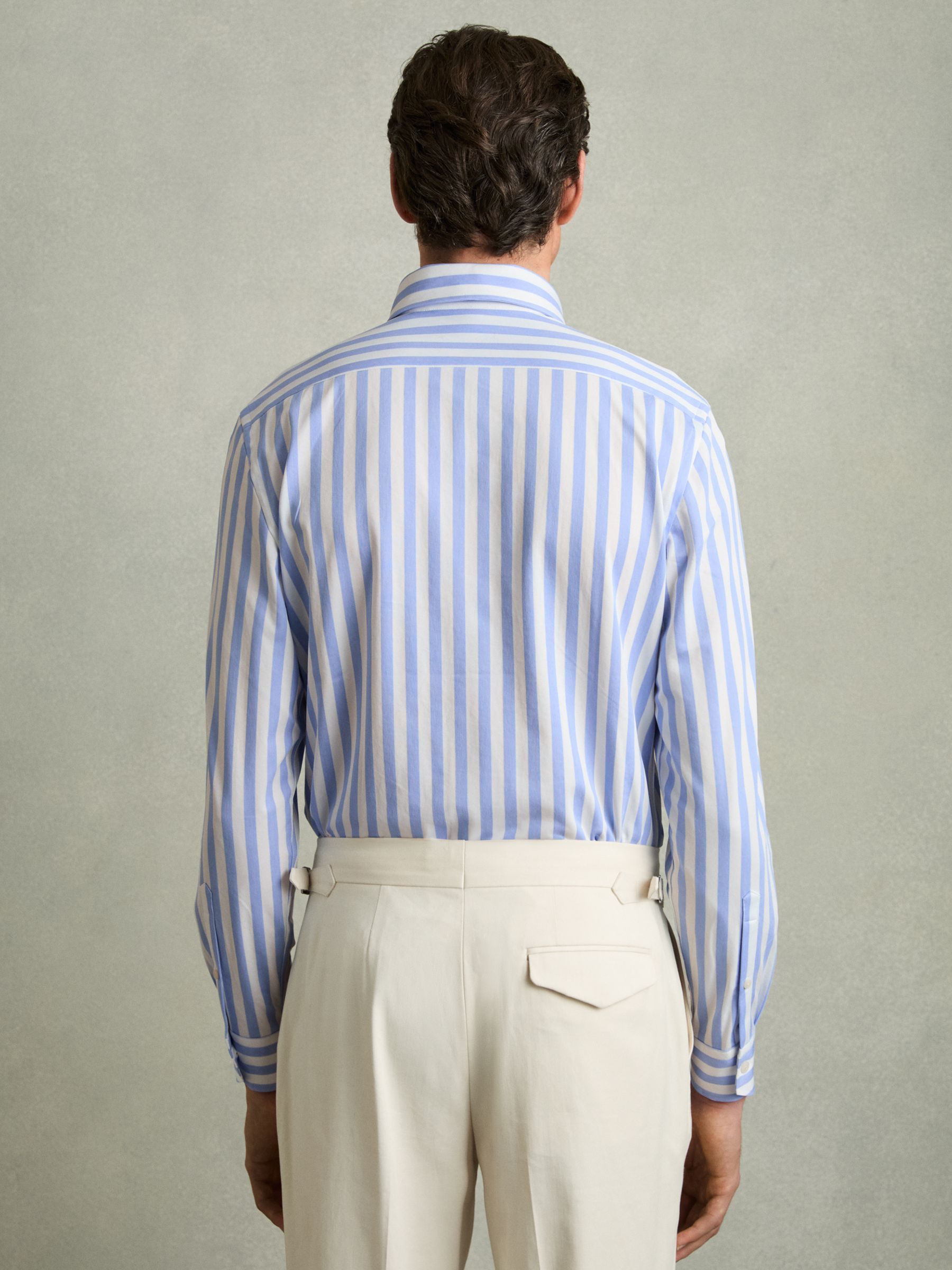 Striped Jersey Button-Down Shirt With Cotton in Pale Blue Stripe - Image 6 of 7