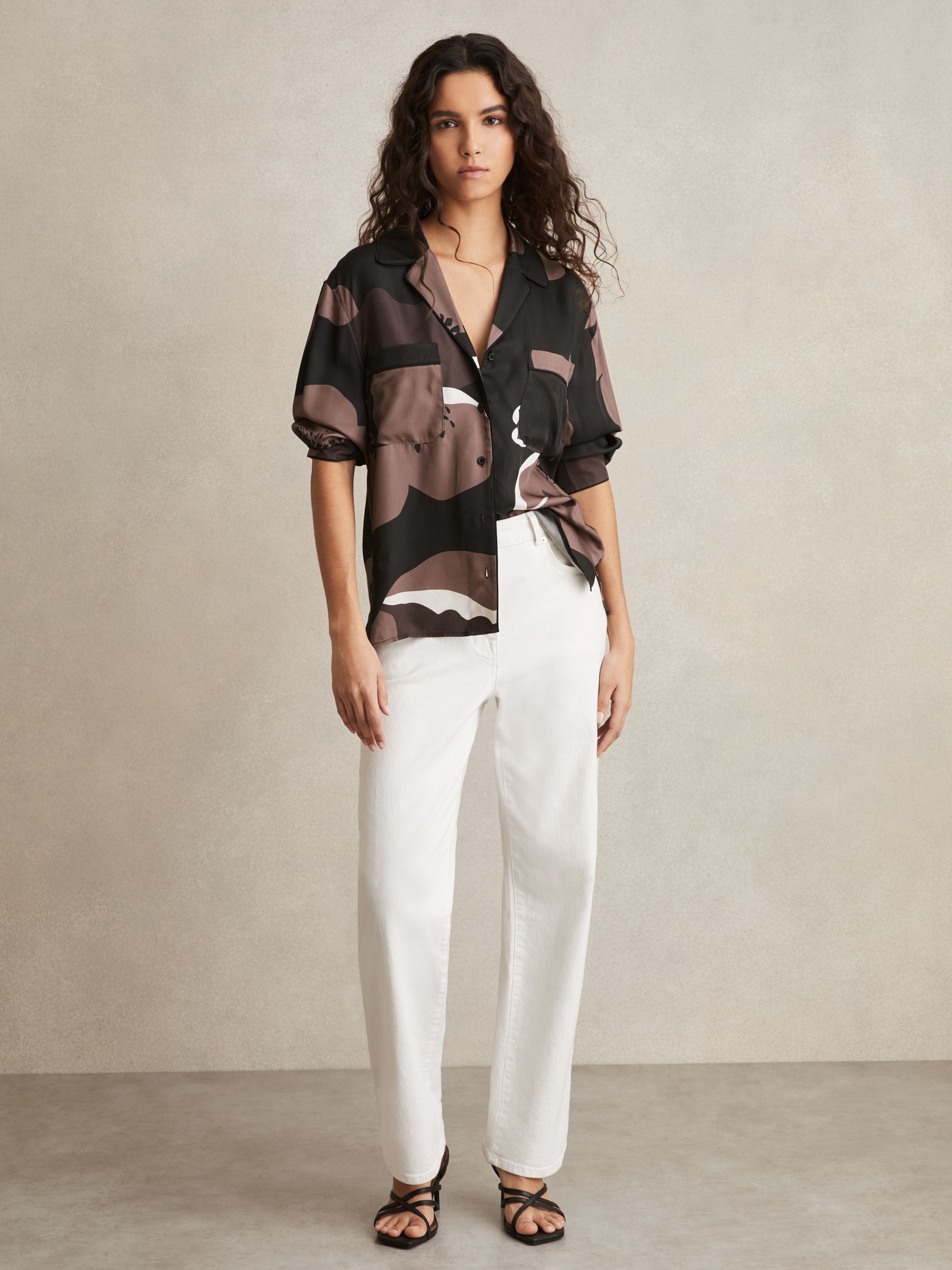 Floral-Print Long-Sleeve Shirt in Black/Brown - image 3