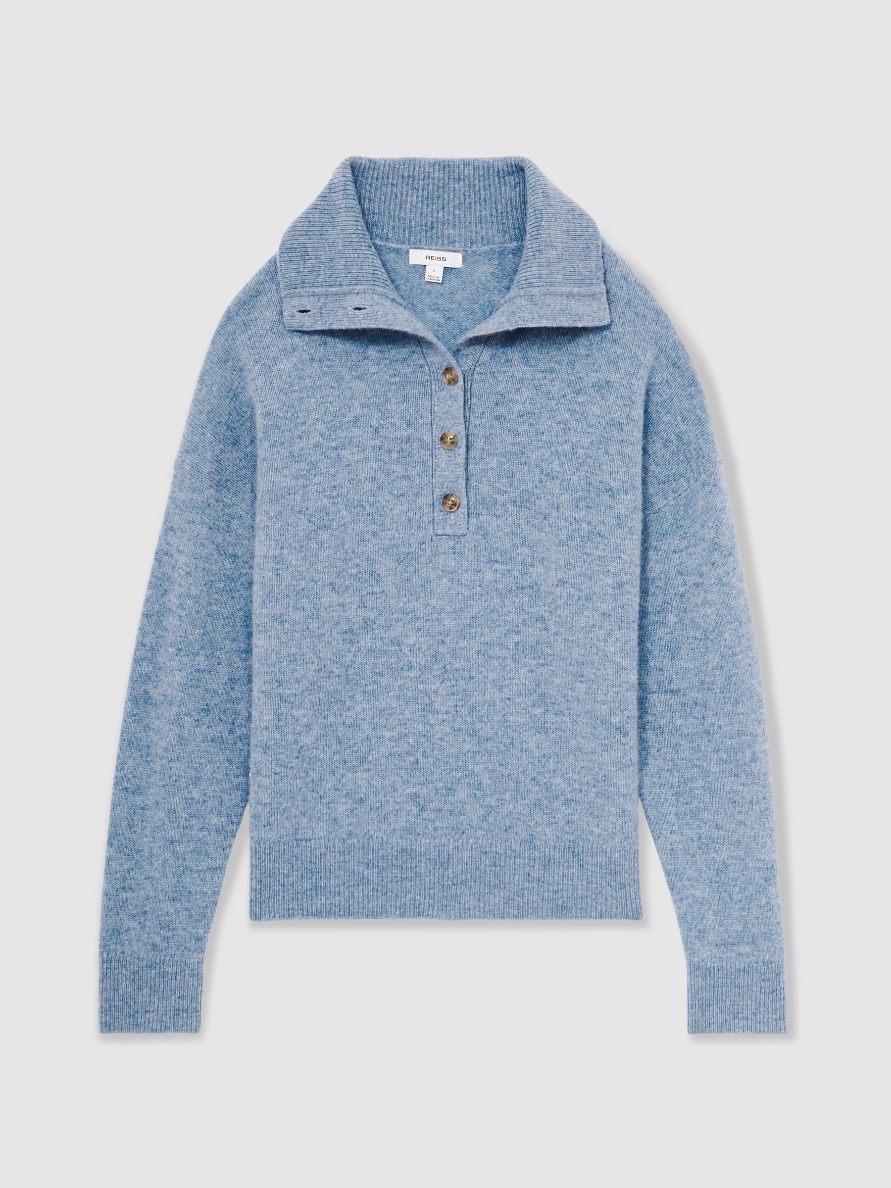 Wool-Cashmere Open-Neck Jumper in Blue - Image 2 of 7