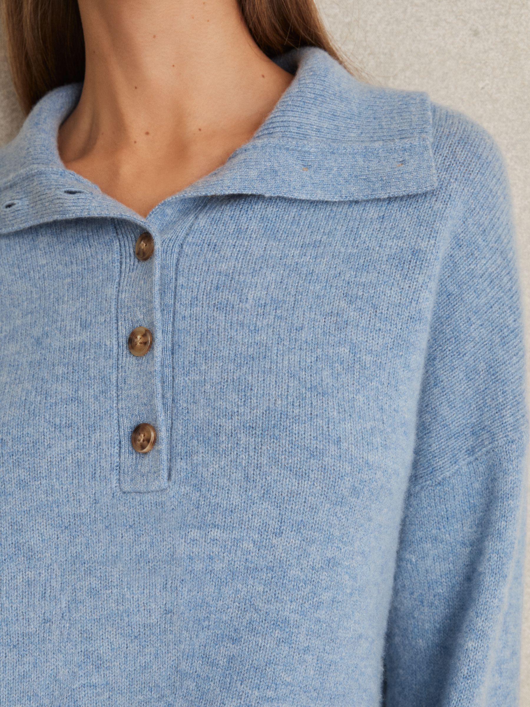 Wool-Cashmere Open-Neck Jumper in Blue - Image 4 of 7