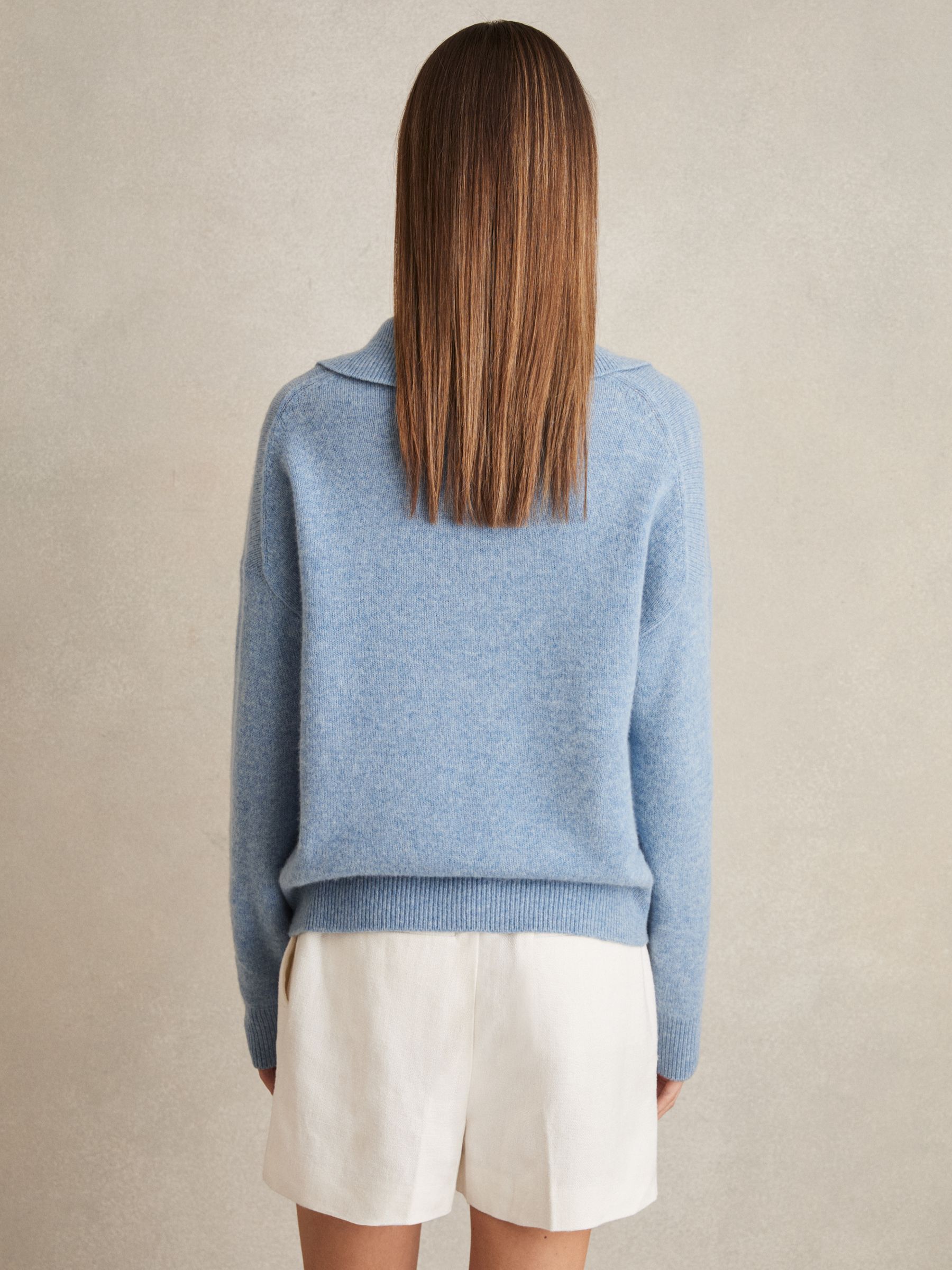Wool-Cashmere Open-Neck Jumper in Blue - Image 6 of 7