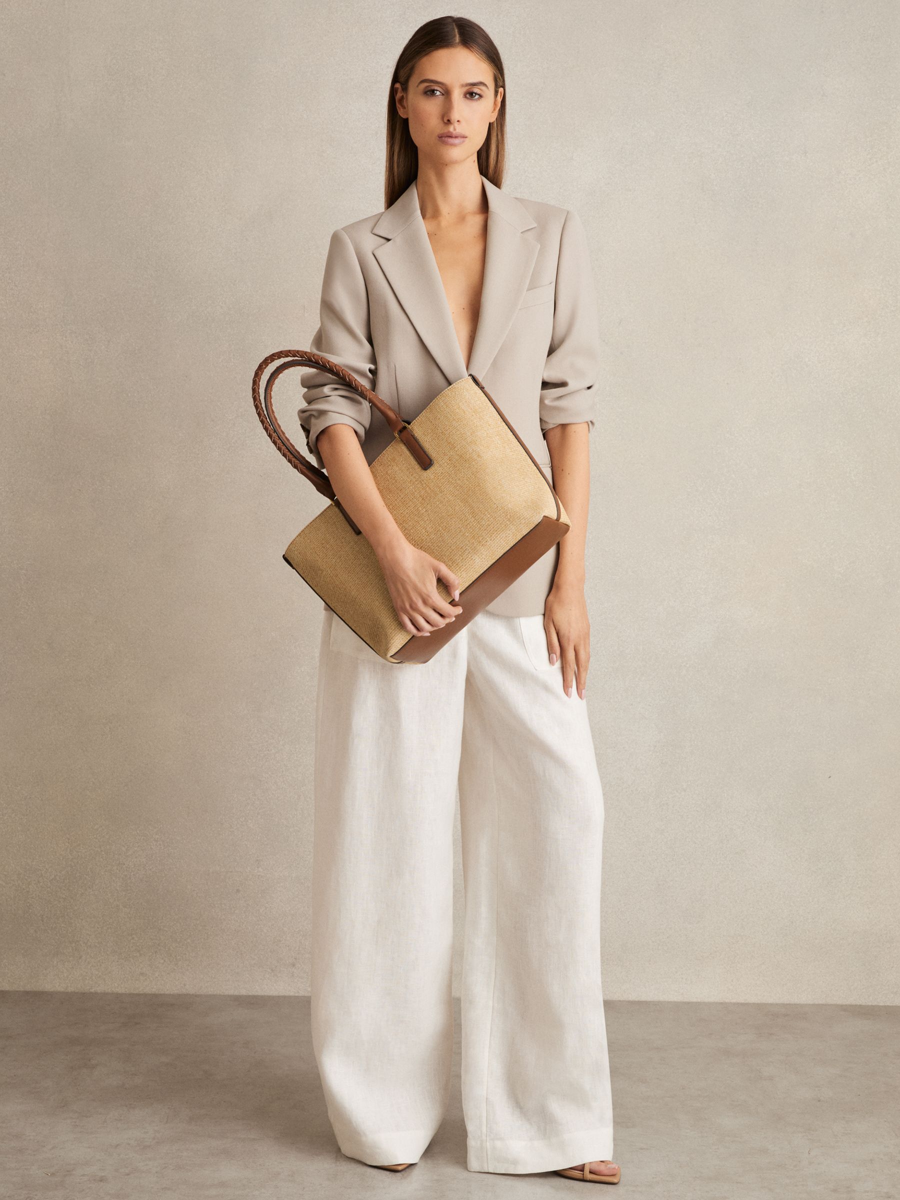Raffia Braided Strap Tote Bag in Tan - Image 3 of 6