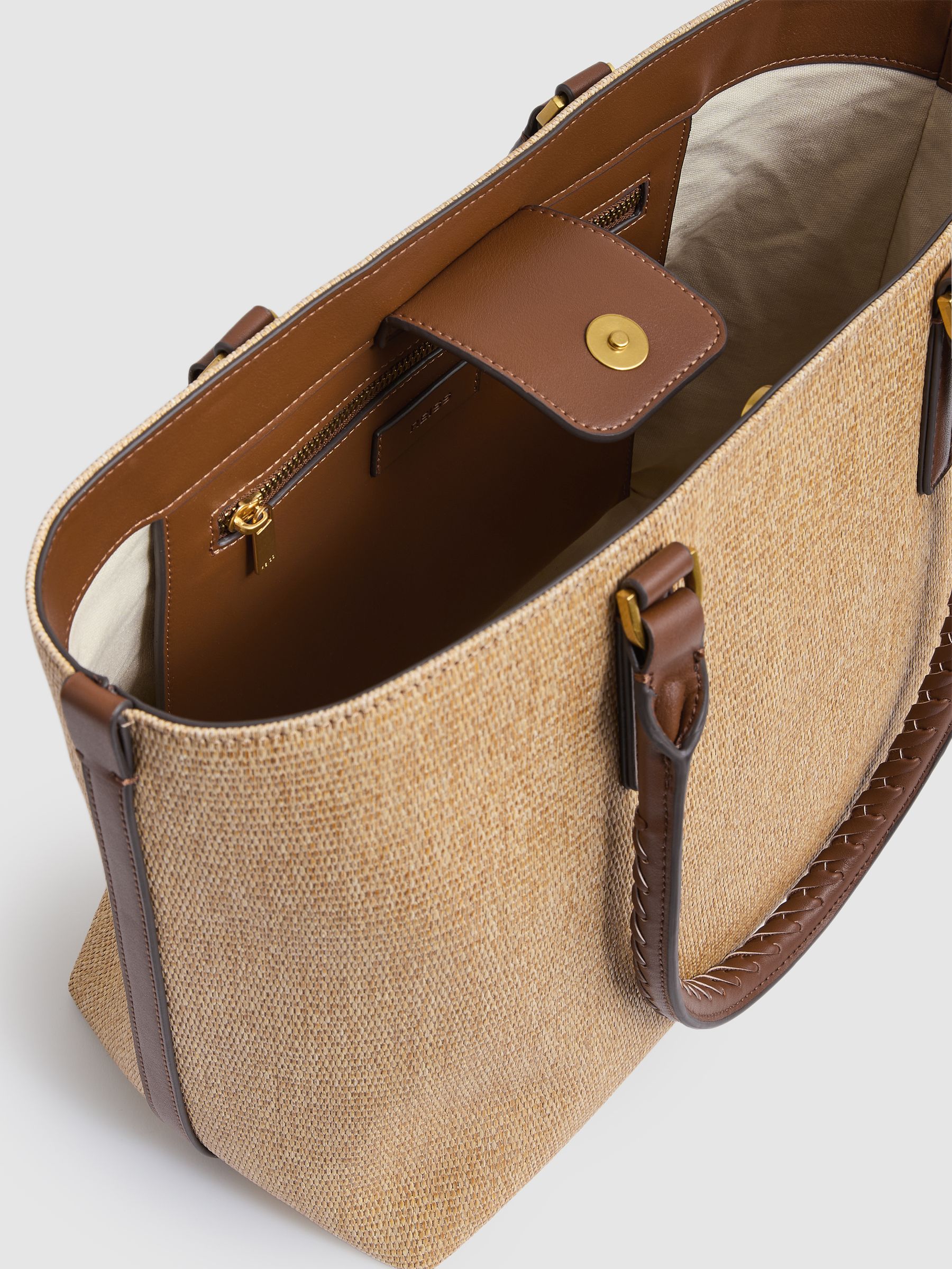 Raffia Braided Strap Tote Bag in Tan - Image 5 of 6