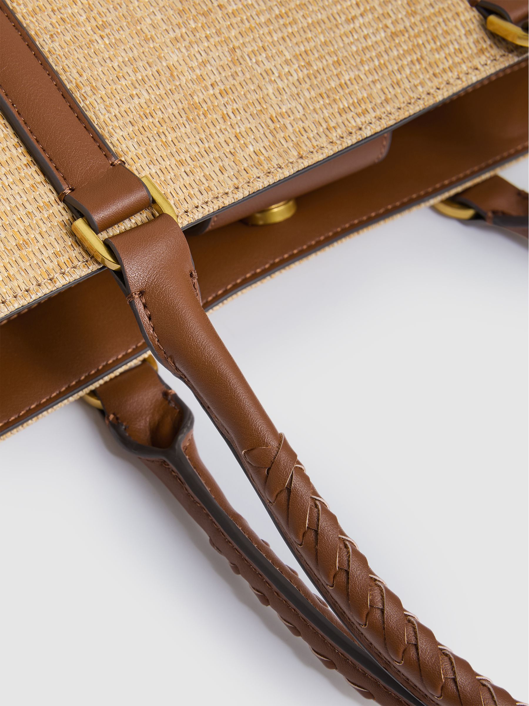 Raffia Braided Strap Tote Bag in Tan - Image 6 of 6