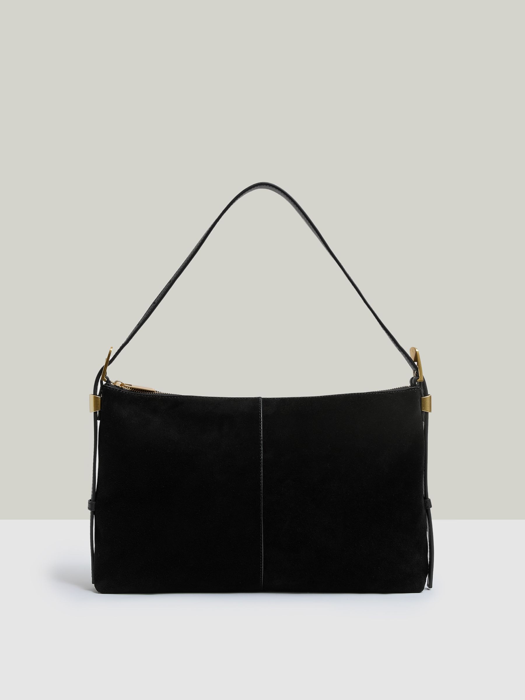 Suede And Leather Shoulder Bag in Black - Image 1 of 6