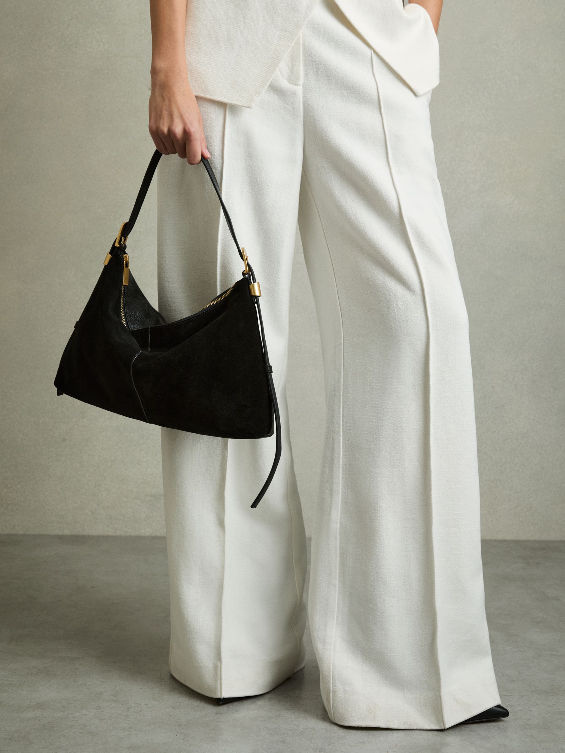 Suede And Leather Shoulder Bag in Black - Image 2 of 6
