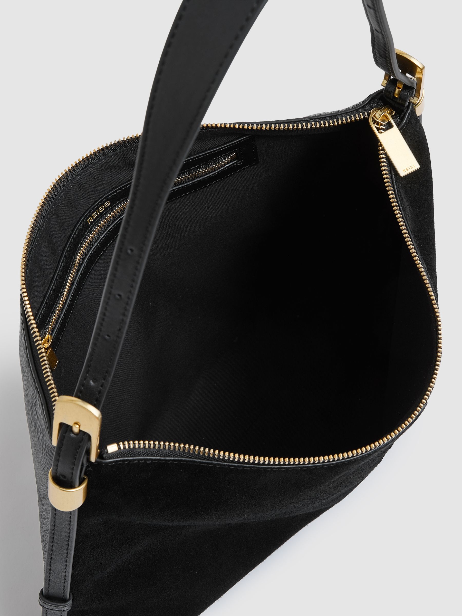 Suede And Leather Shoulder Bag in Black - Image 4 of 6
